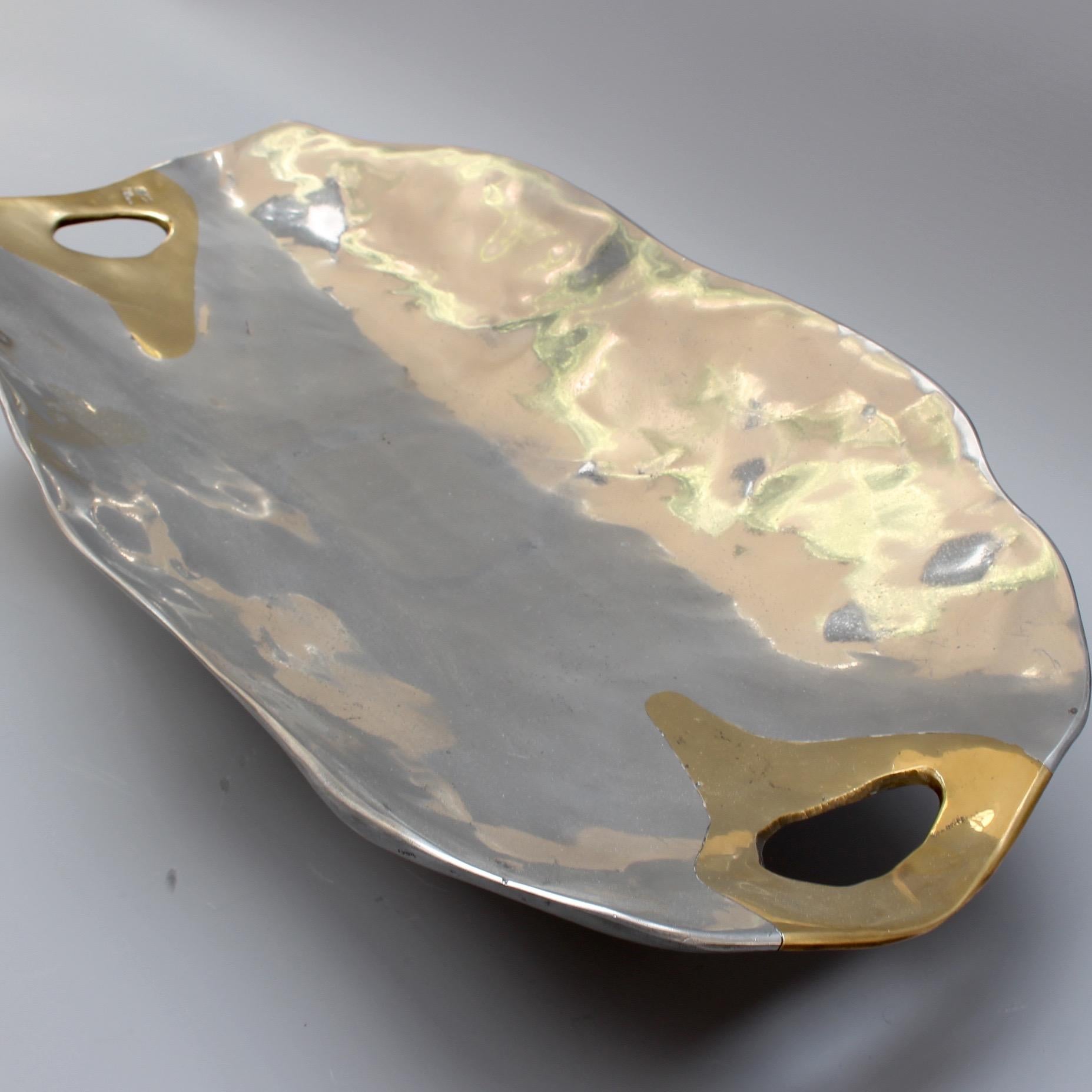 Late 20th Century Large Aluminium and Brass Brutalist Style Tray by David Marshall, circa 1970s