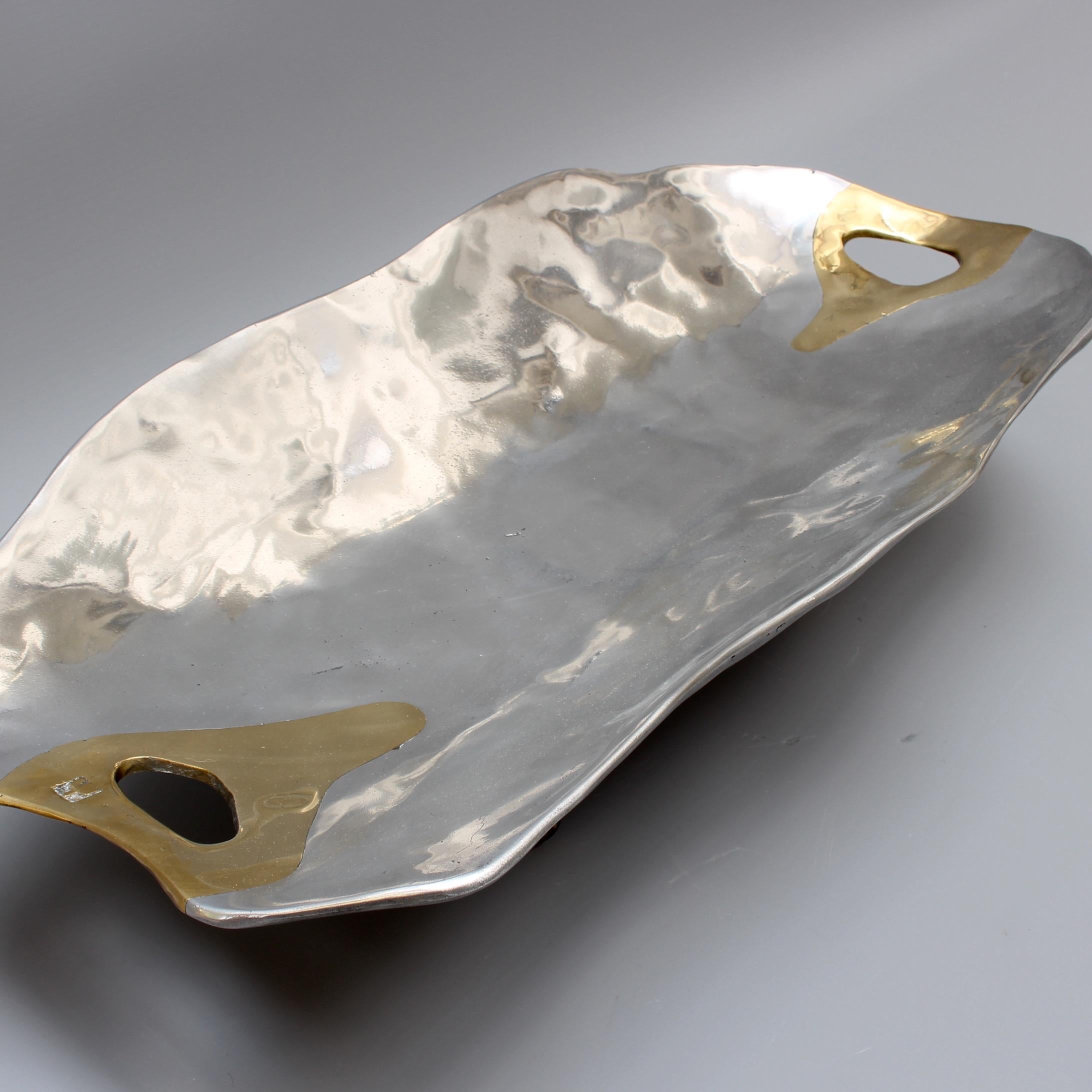 Large Aluminium and Brass Brutalist Style Tray by David Marshall, circa 1970s 3