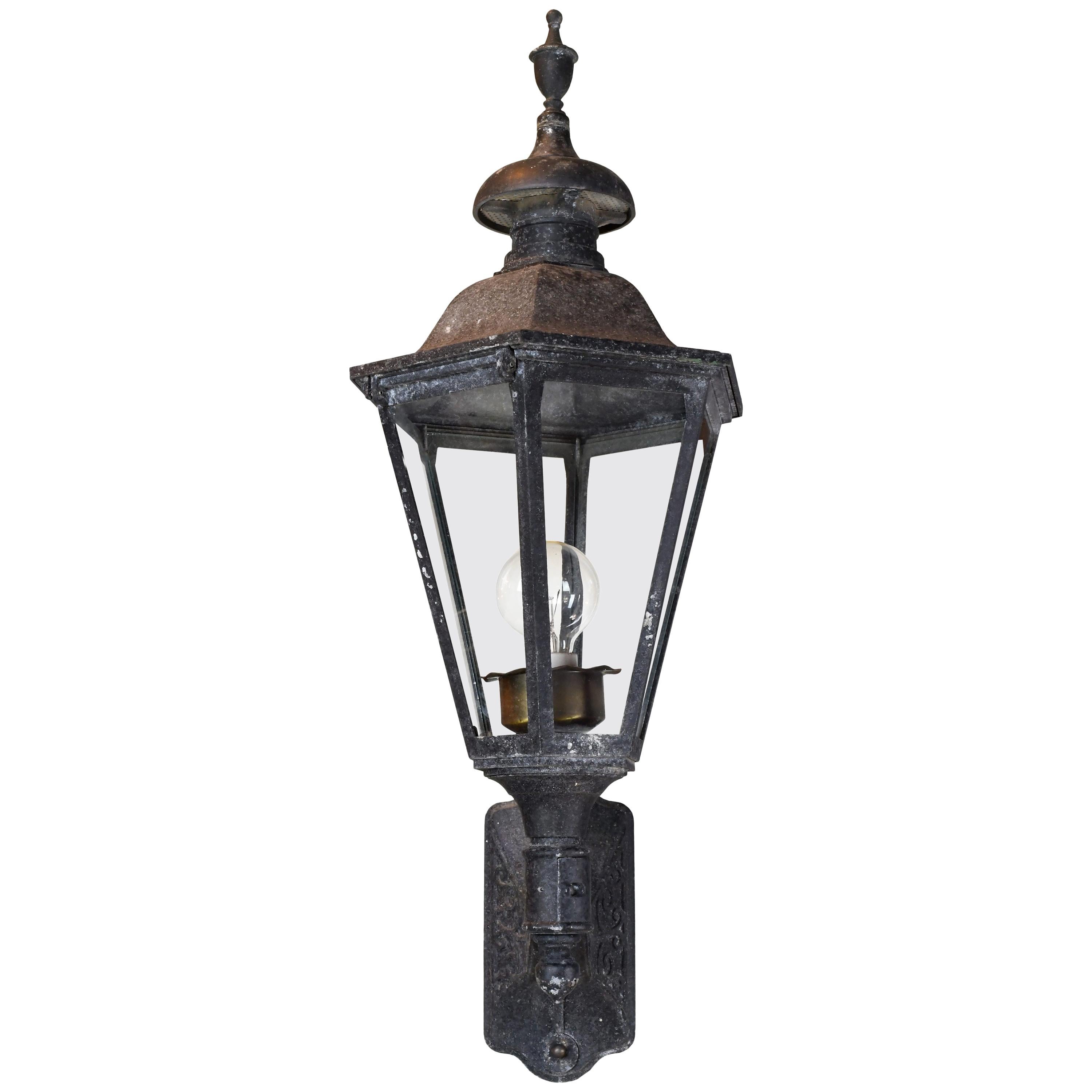 Large Aluminum Exterior Sconce with Six Paneled Glass For Sale