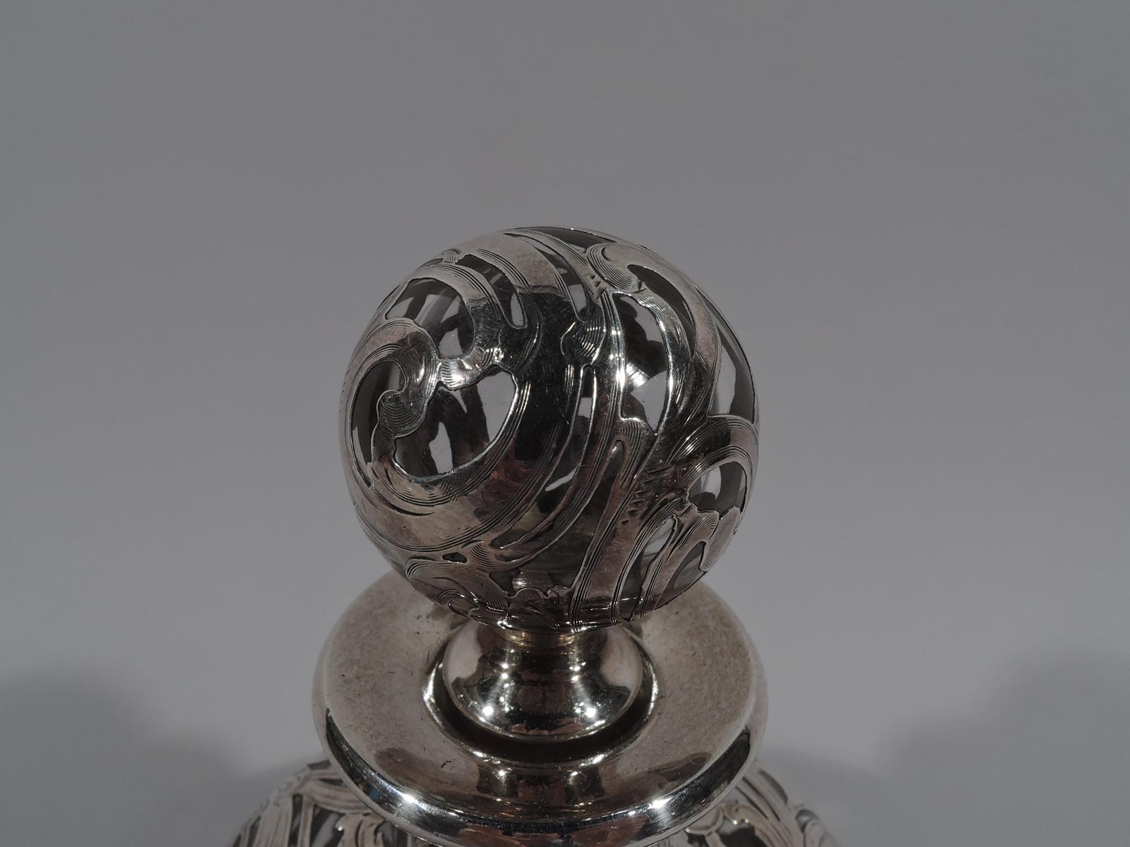 19th Century Large Alvin American Art Nouveau Silver Overlay Cologne Bottle