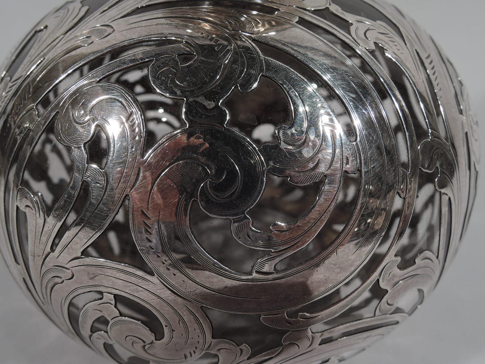 Large Alvin American Art Nouveau Silver Overlay Cologne Bottle 1