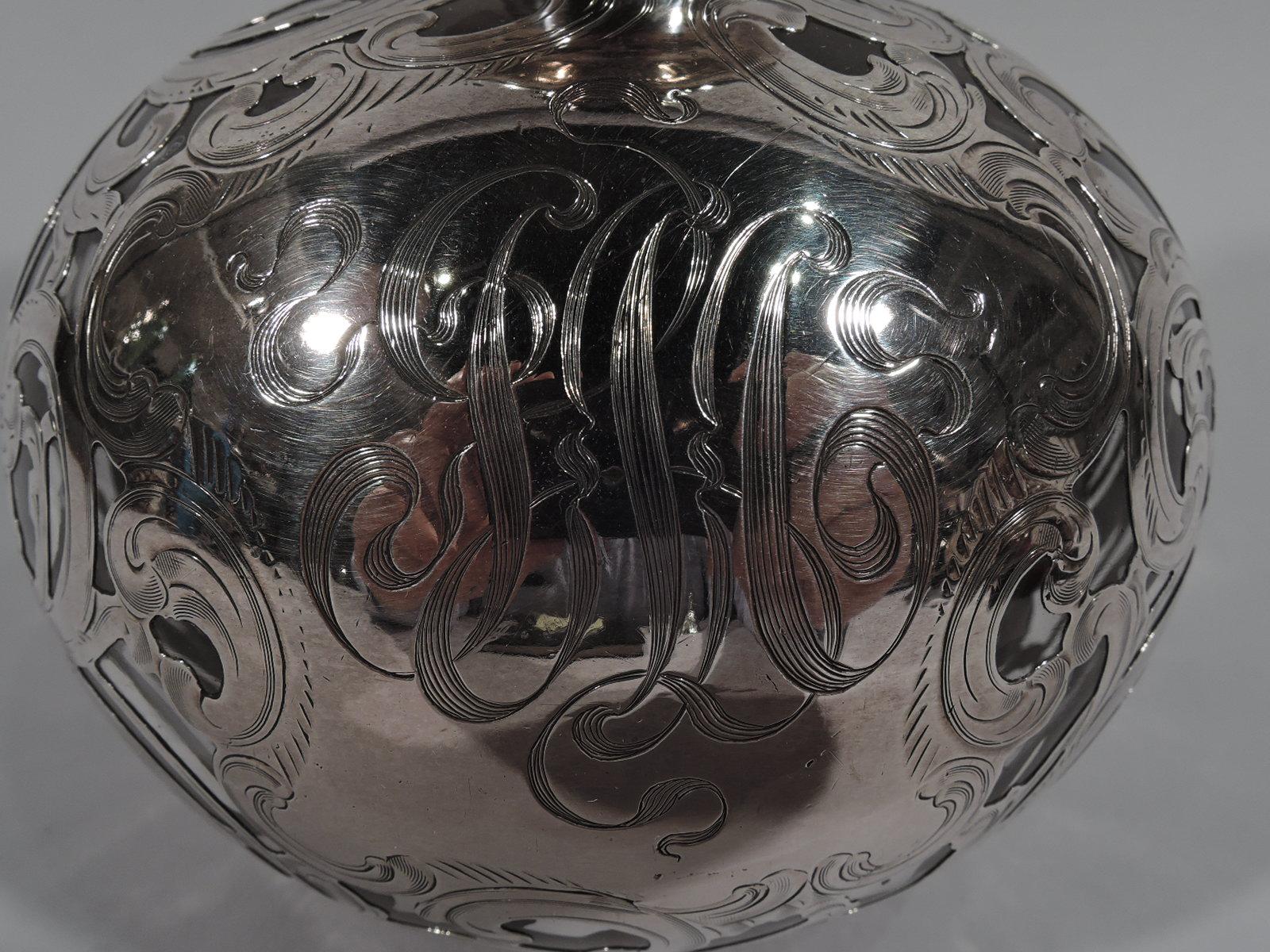 Large Alvin American Art Nouveau Silver Overlay Cologne Bottle 2