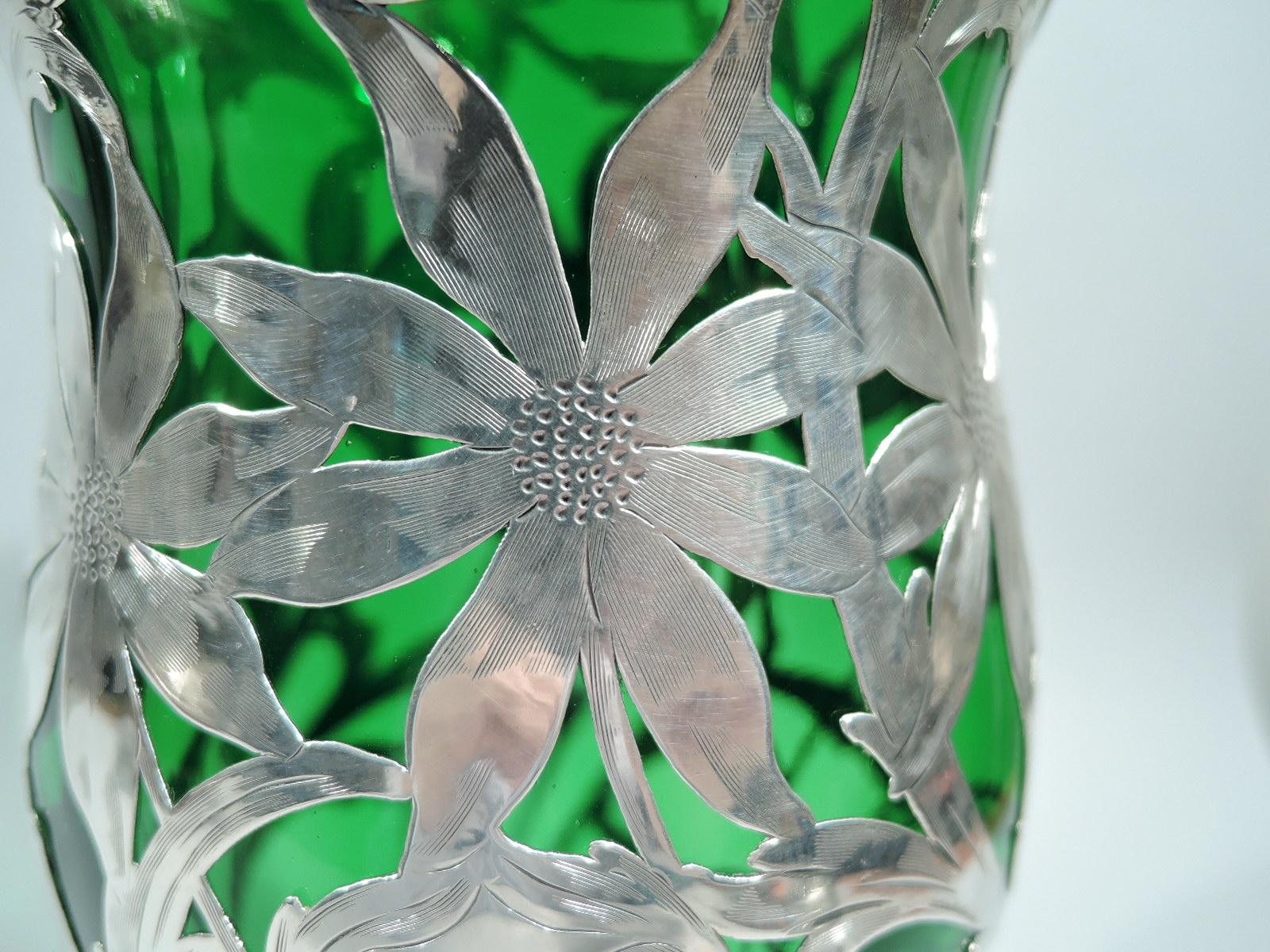 20th Century Large Alvin Art Nouveau Green Silver Overlay Daisy Vase