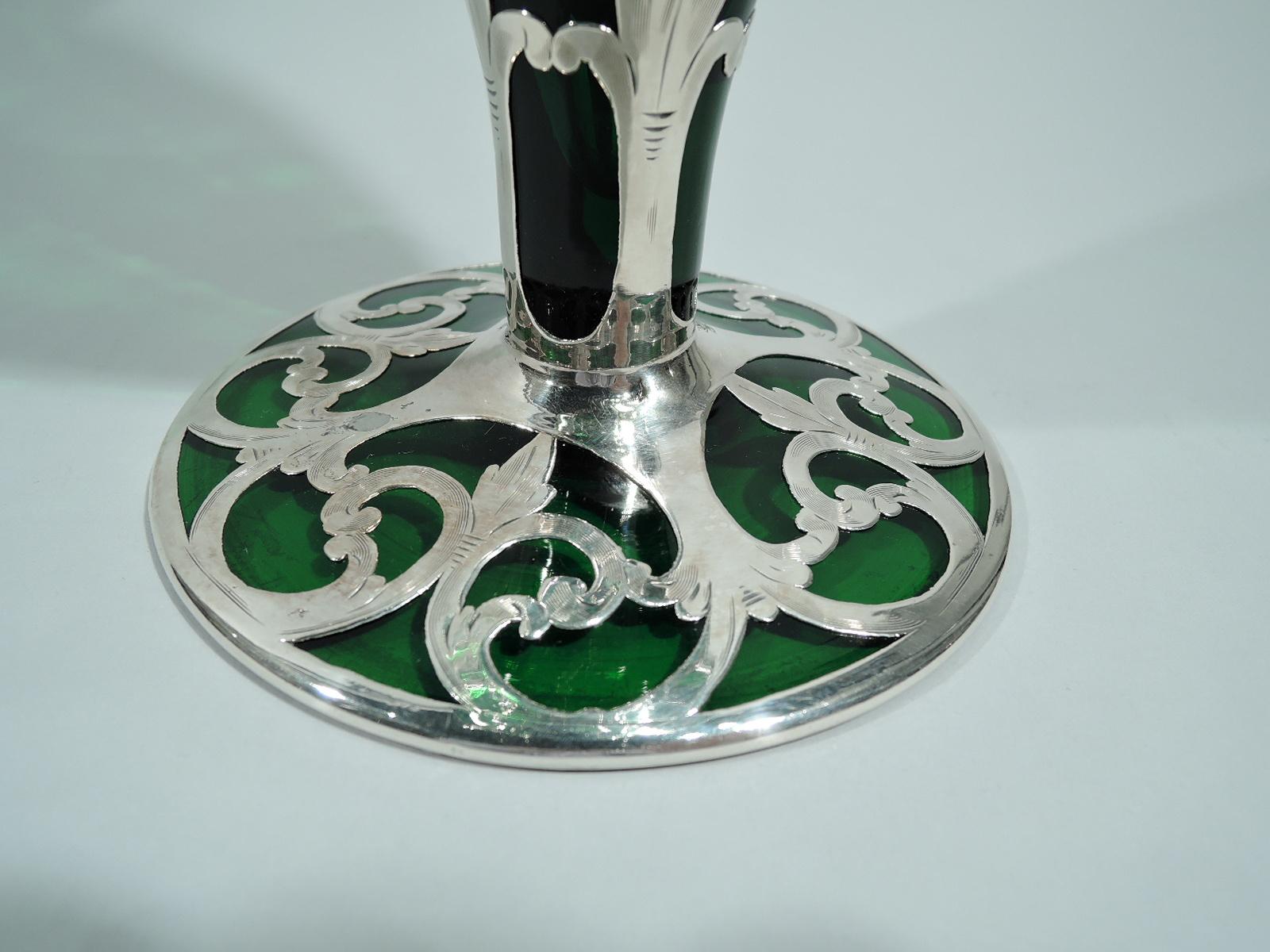 Large Alvin Art Nouveau Green Silver Overlay Daisy Vase 1
