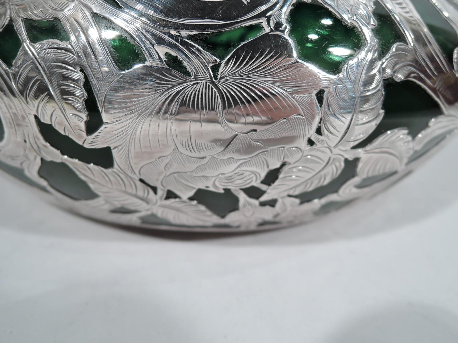 19th Century Large Alvin Art Nouveau Green Silver Overlay Vase