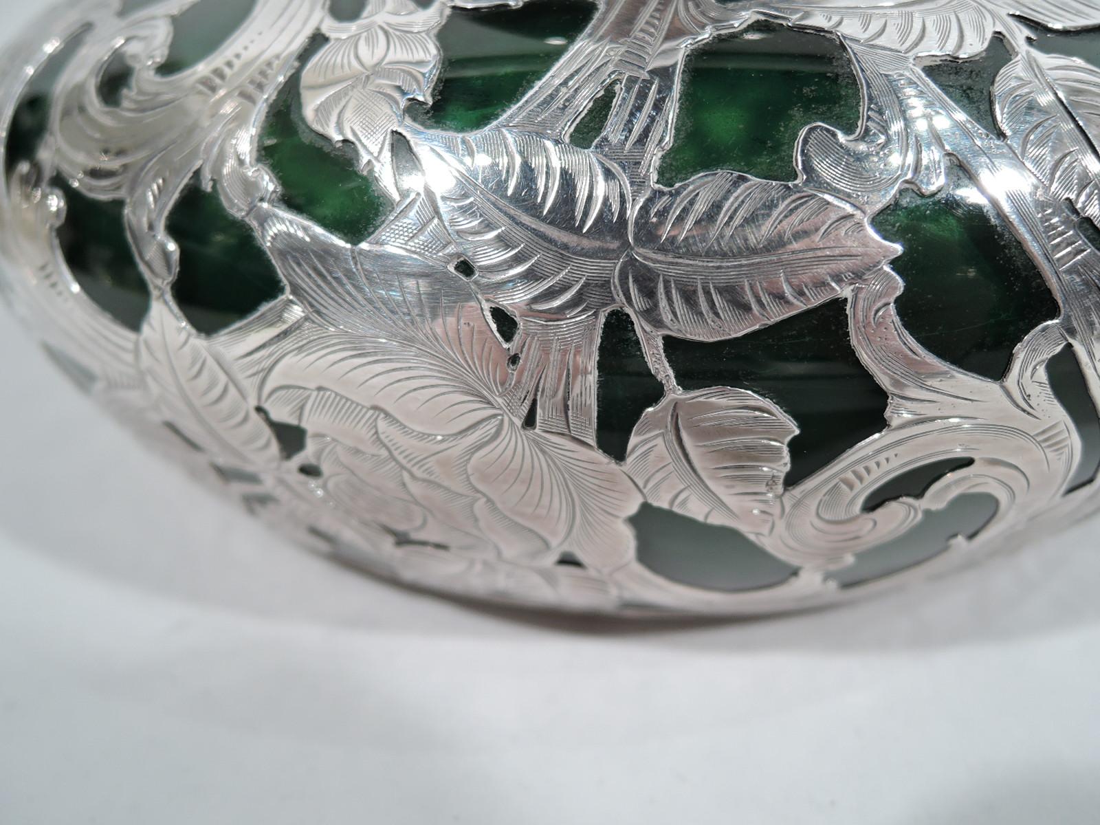 Large Alvin Art Nouveau Green Silver Overlay Vase 1