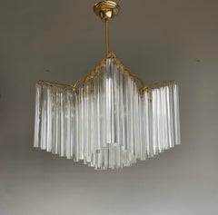 Large & Amazing 1980s Italian Modern Venini Triedri Clear Glass Chandelier Light