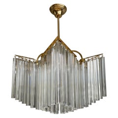 Large & Amazing 1980s Italian Modern Venini Triedri Clear Glass Chandelier Light