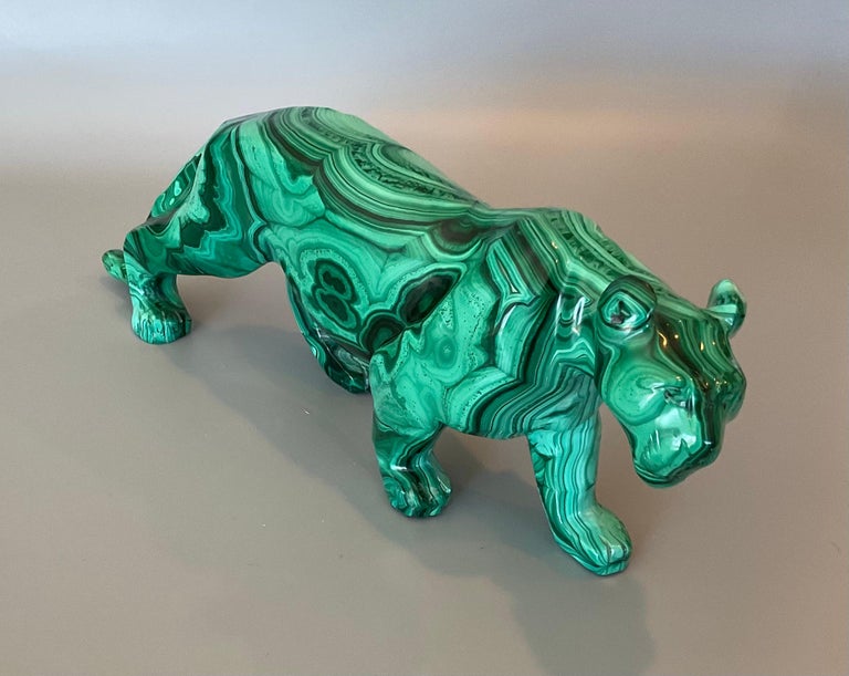 Large Amazing Carved Malachite Tiger Sculpture For Sale at 1stDibs