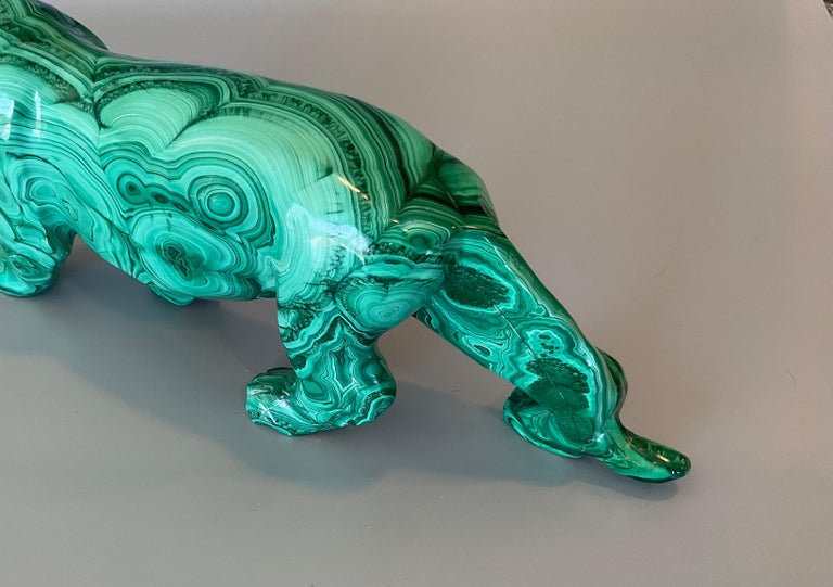 Large Amazing Carved Malachite Tiger Sculpture For Sale at 1stDibs