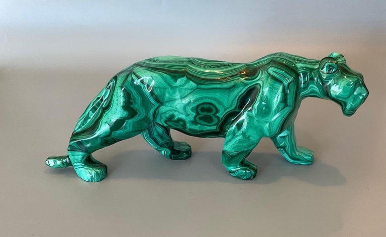 Large Amazing Carved Malachite Tiger Sculpture For Sale at 1stDibs