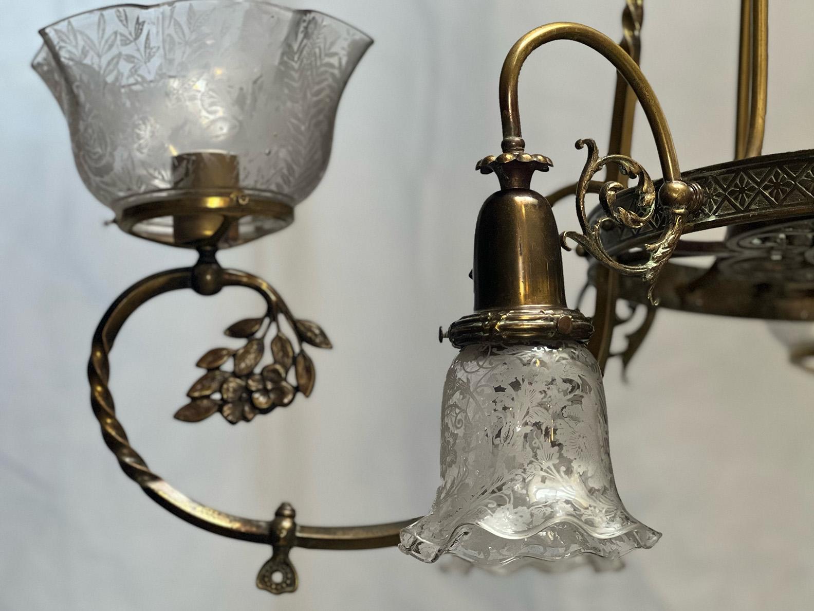 High Victorian Large, Amazing, Converted Gas to Electric Brass Chandelier For Sale