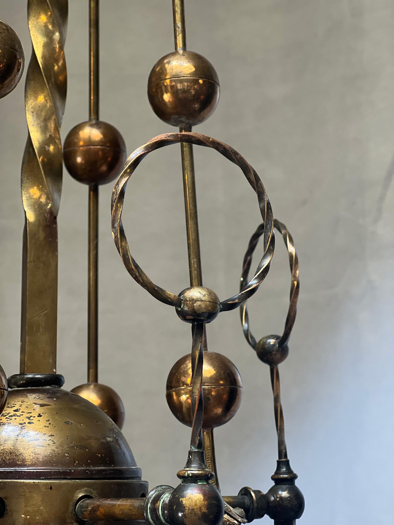 Large, Amazing, Converted Gas to Electric Brass Chandelier In Good Condition For Sale In Berkeley, CA