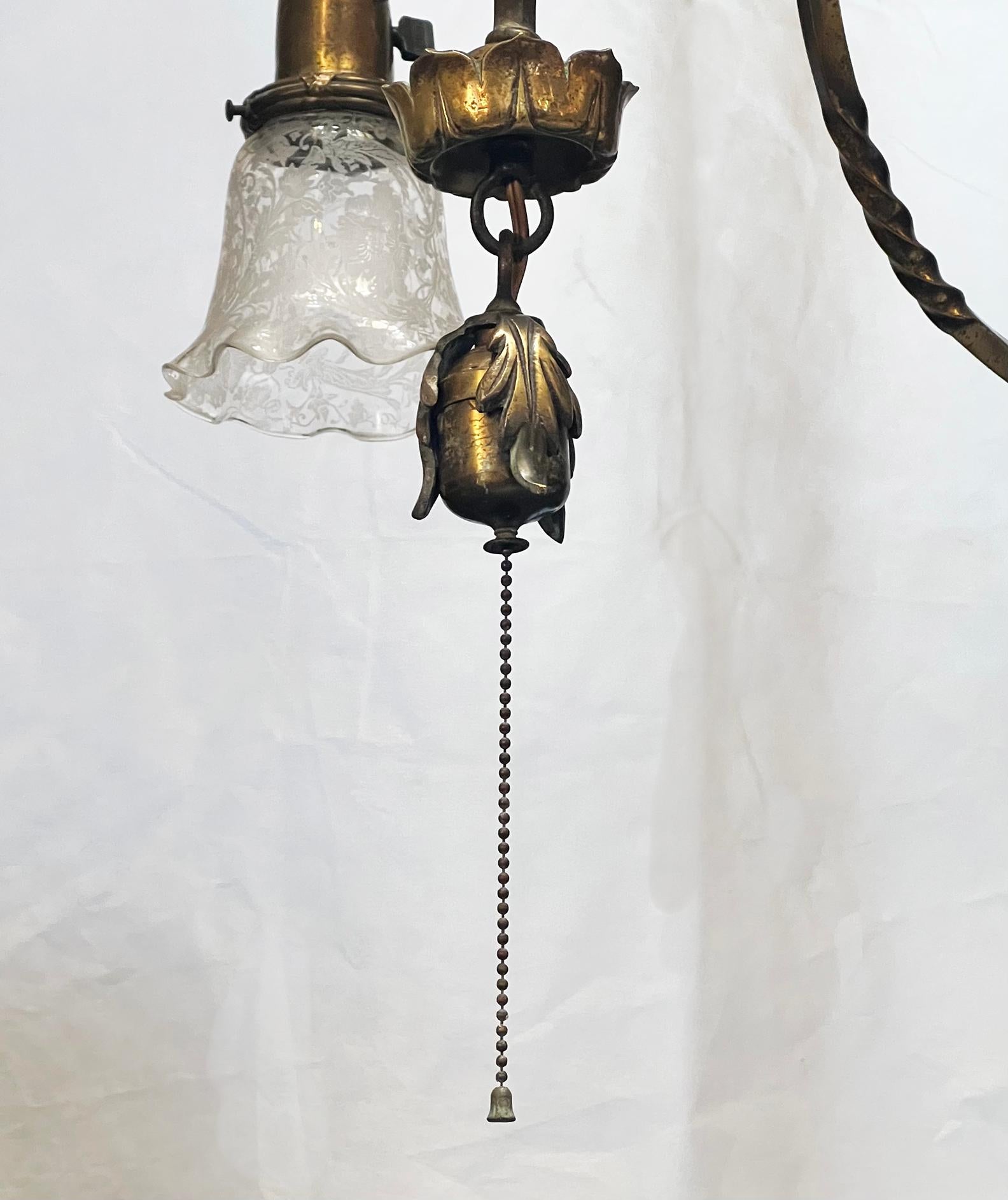 Early 20th Century Large, Amazing, Converted Gas to Electric Brass Chandelier For Sale