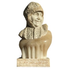Grande Sculpture / Lampe de table Art Carved Art Deco Alabaster Smiling Lady Sculpture / Lampe de table