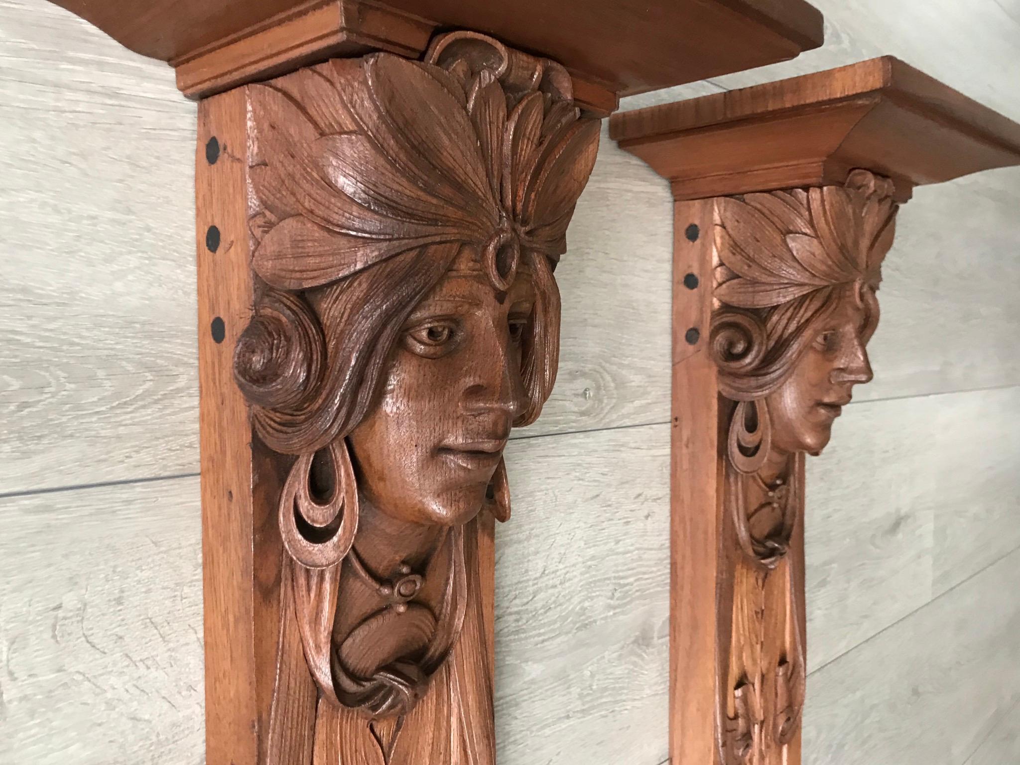 Large and Amazing Pair of Art Nouveau Maharaja Sculpture Wall Brackets / Shelves For Sale 6