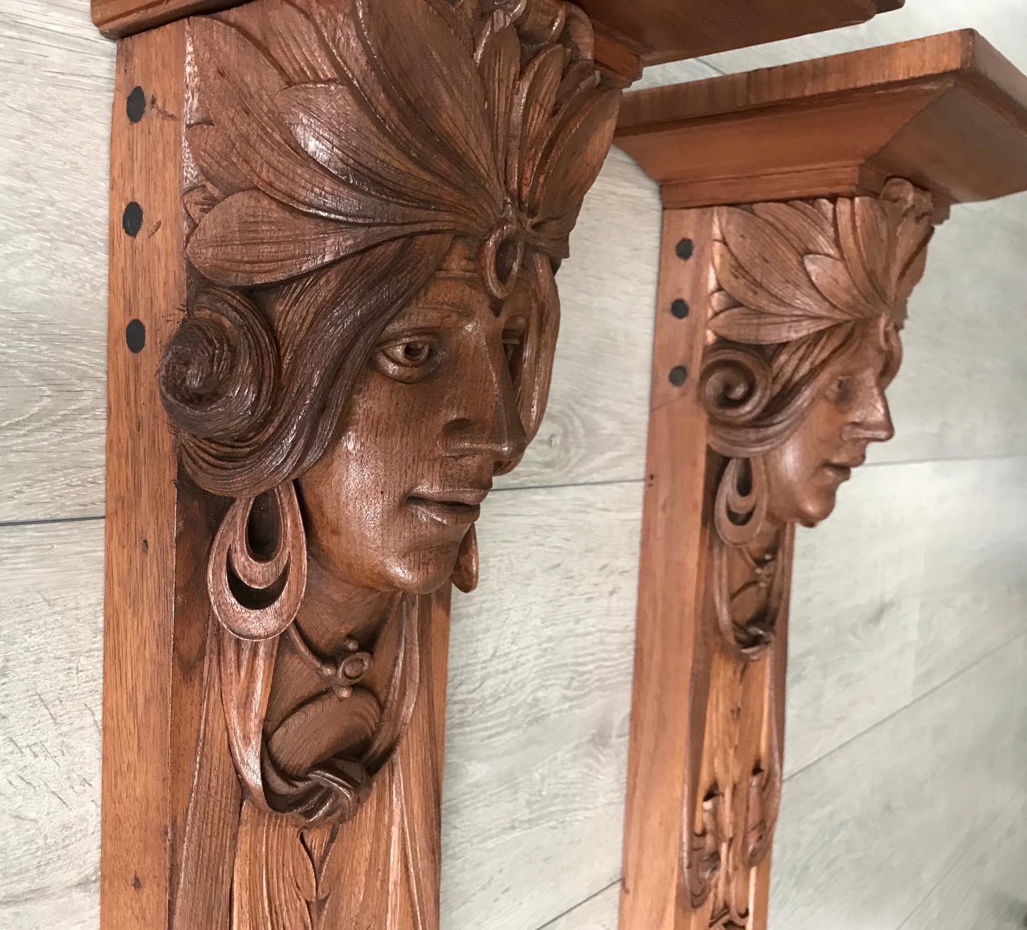 Large and Amazing Pair of Art Nouveau Maharaja Sculpture Wall Brackets / Shelves For Sale 7