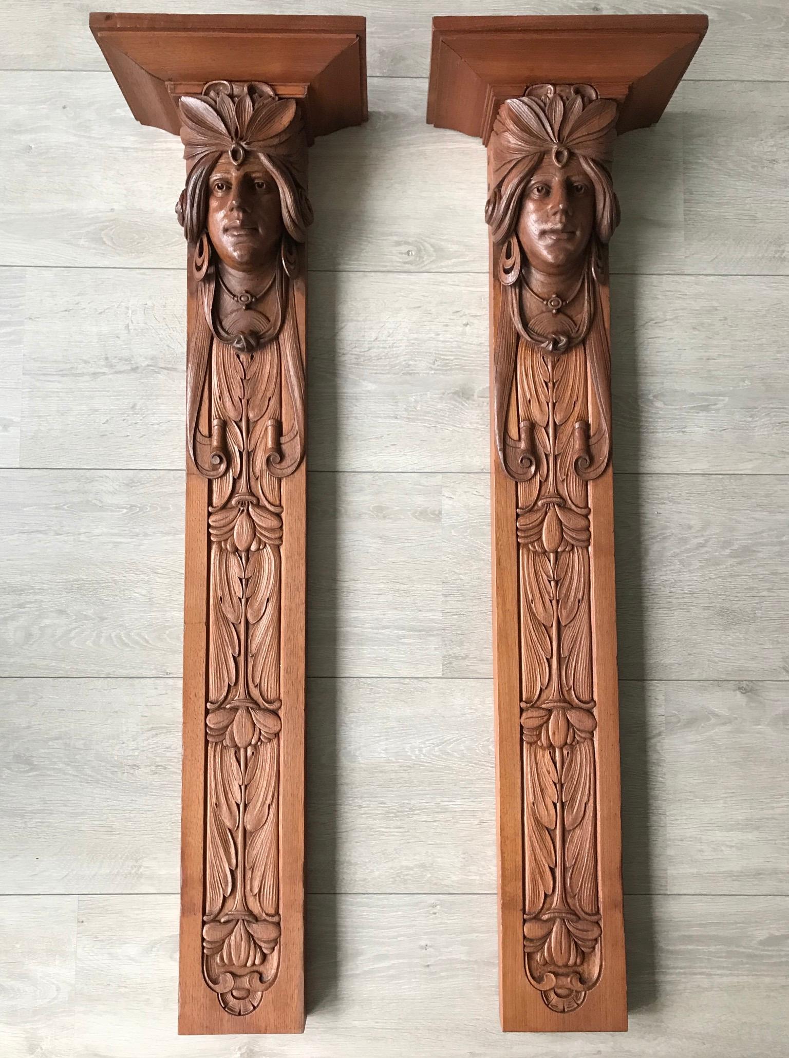 Large and Amazing Pair of Art Nouveau Maharaja Sculpture Wall Brackets / Shelves For Sale 10