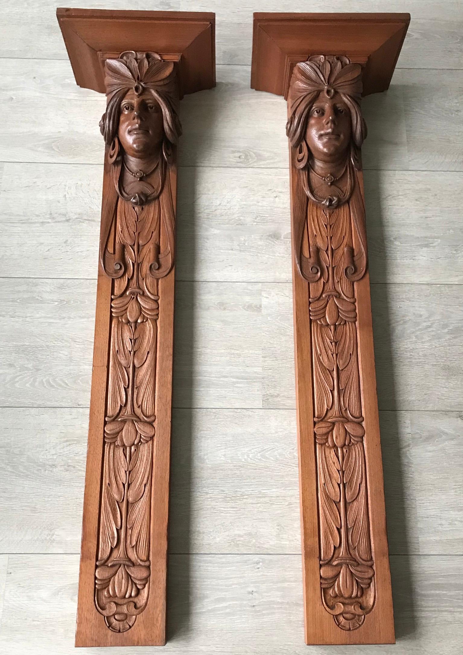 French Large and Amazing Pair of Art Nouveau Maharaja Sculpture Wall Brackets / Shelves For Sale