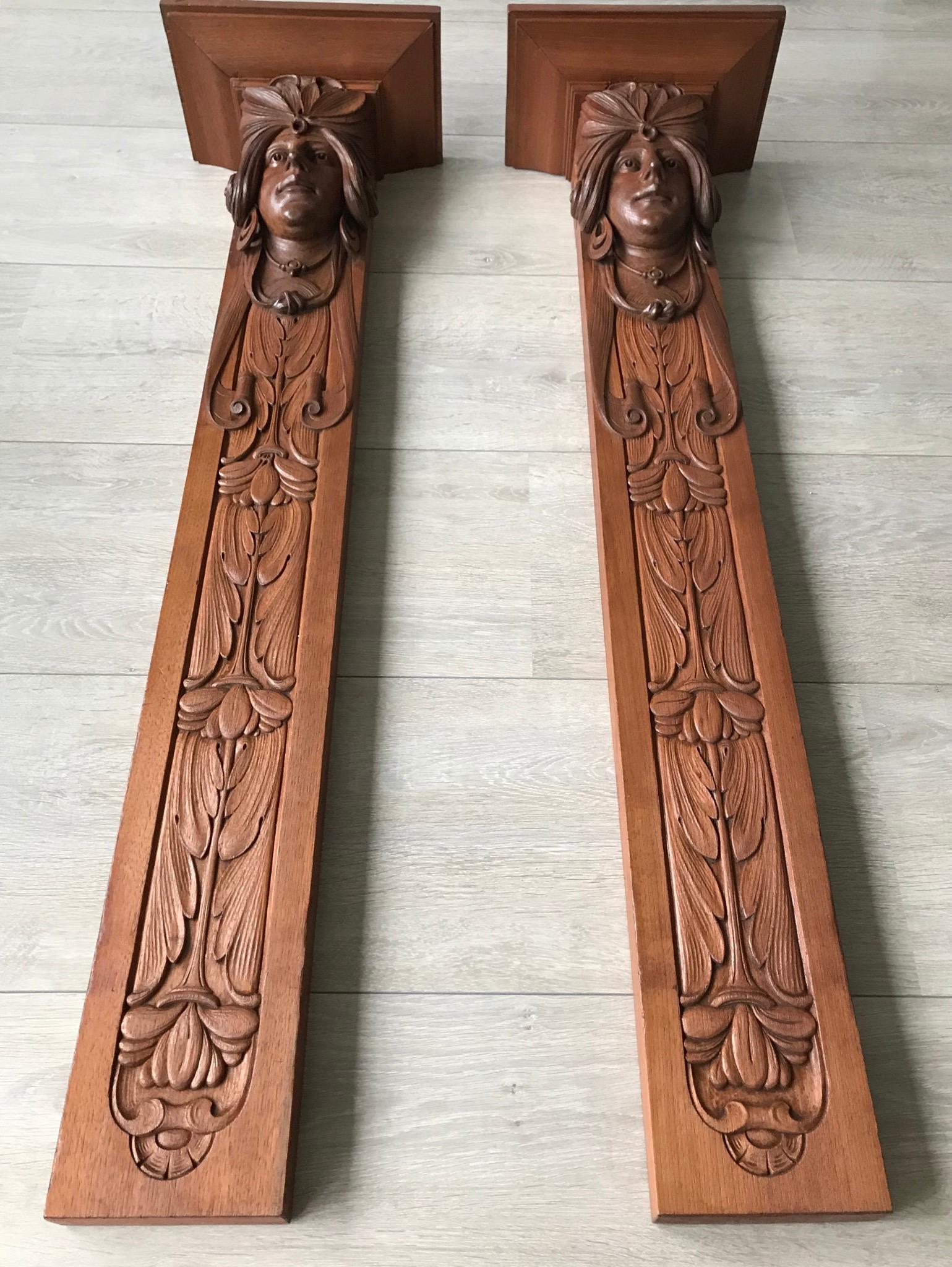 Hand-Carved Large and Amazing Pair of Art Nouveau Maharaja Sculpture Wall Brackets / Shelves For Sale