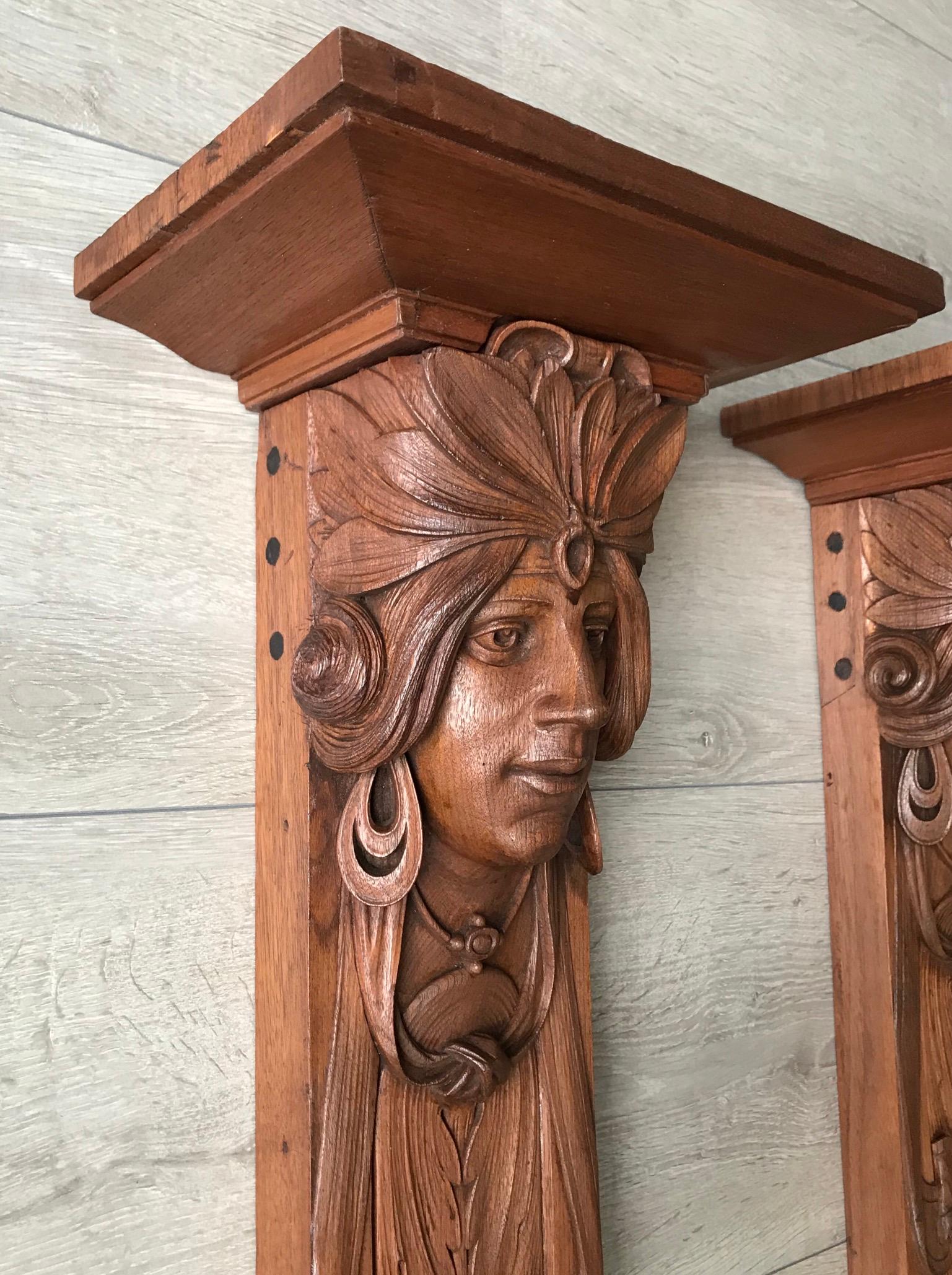 20th Century Large and Amazing Pair of Art Nouveau Maharaja Sculpture Wall Brackets / Shelves For Sale