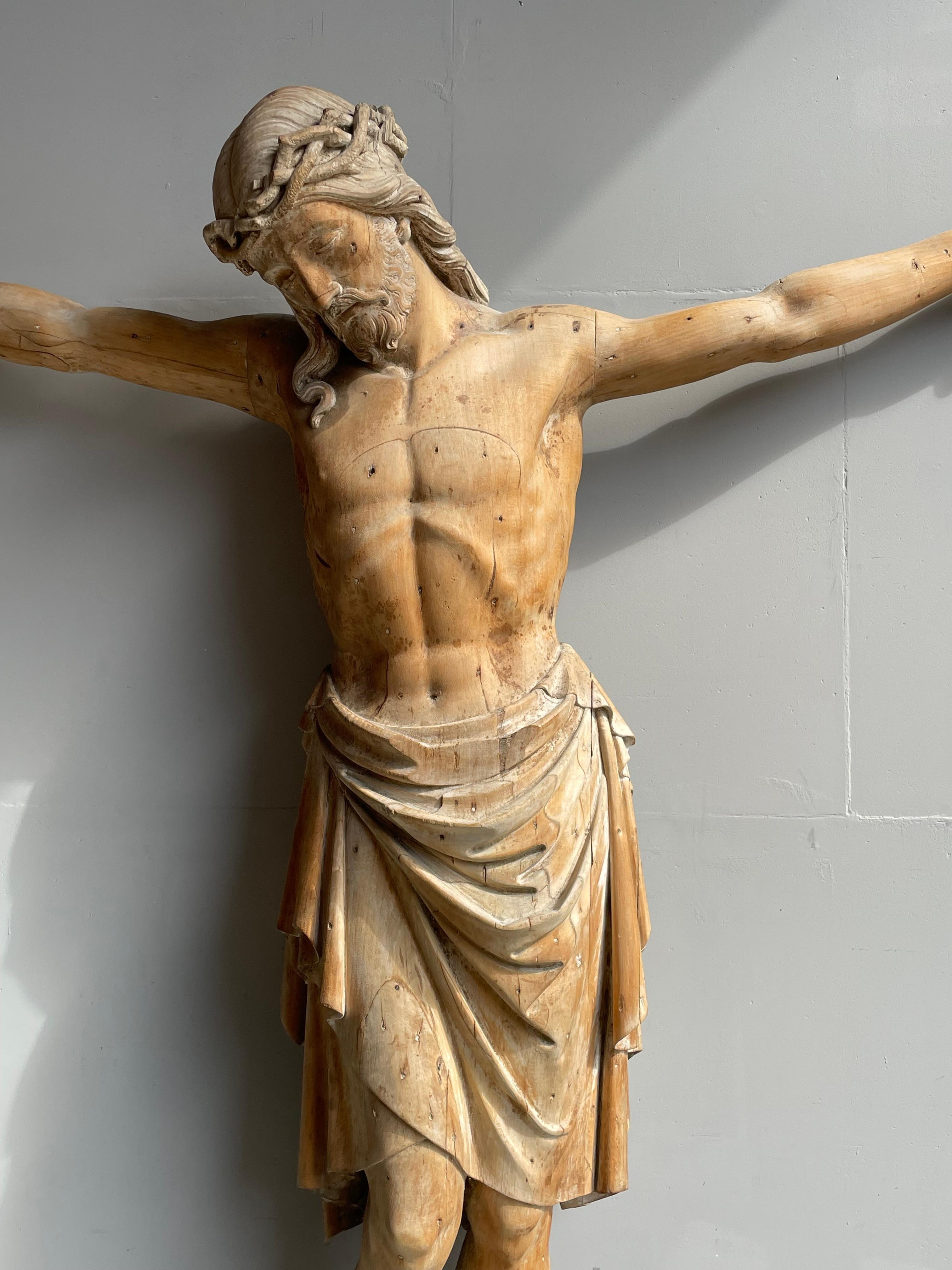 One of a kind, near-lifesize wooden corpus of Christ.

The meaning of this antique sculpture obviously needs no explanation. However, not everybody looks at the corpus of Christ with the same ideas and emotions. And each individual may also have