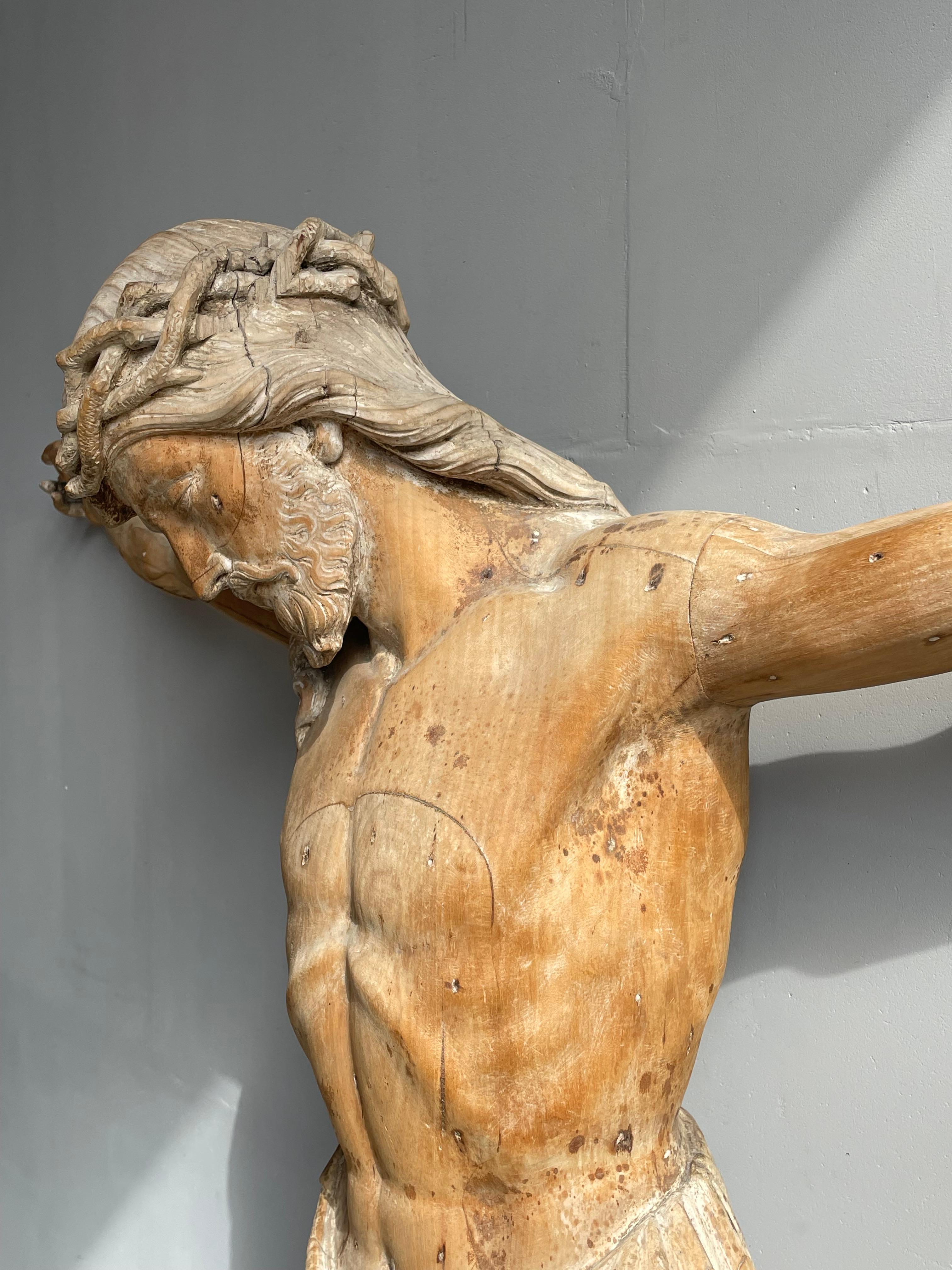 European Large & Amazing Quality Carved Antique Corpus of Jesus Christ for Wall Mounting