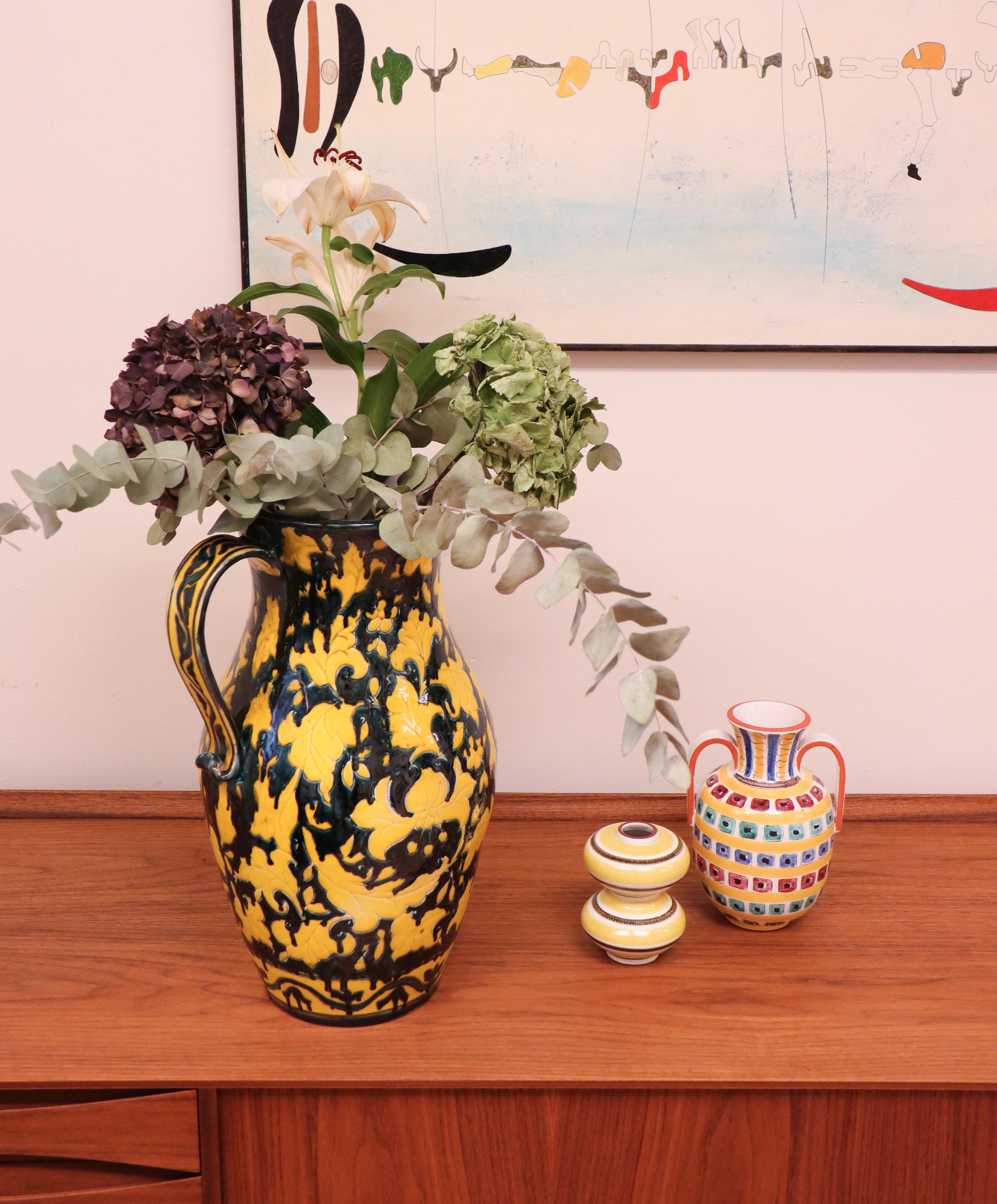 Scandinavian Modern Large Amazing Yellow, ceramic Floor Pot / Jug - Italy  For Sale