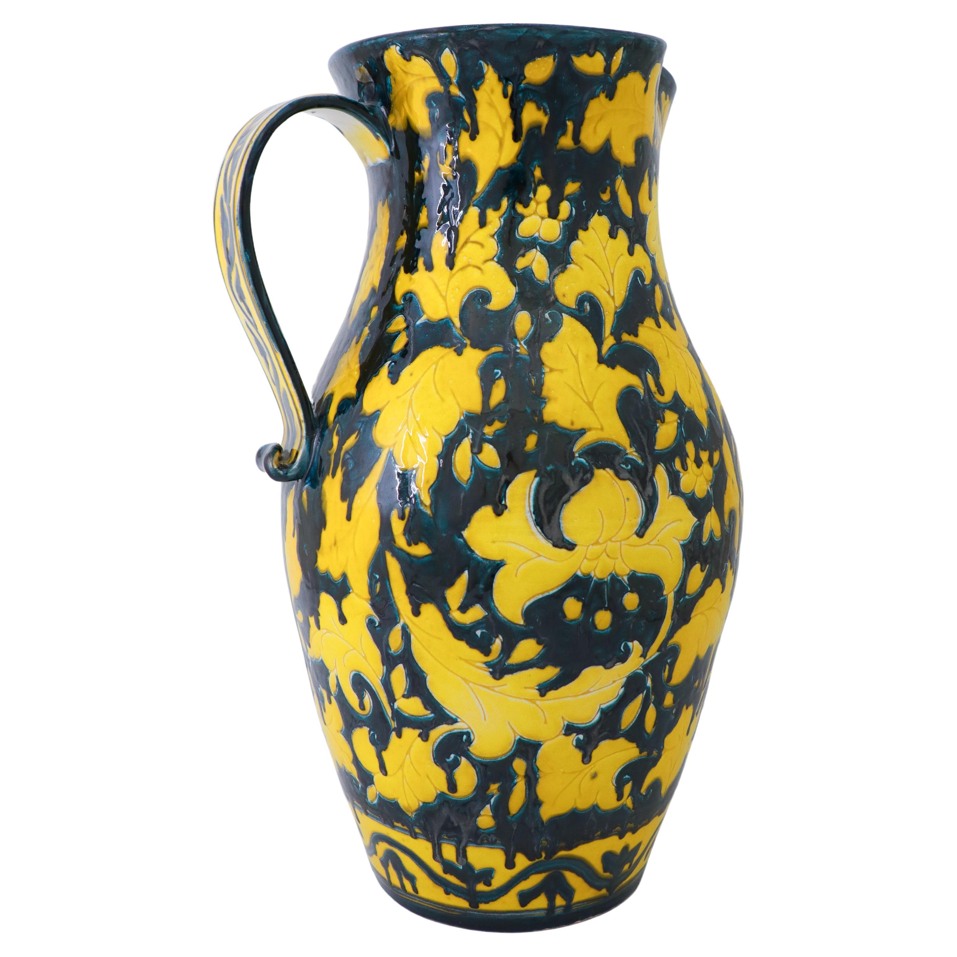 Grand pot de sol / cruche en céramique jaune incroyable - Italie  en vente