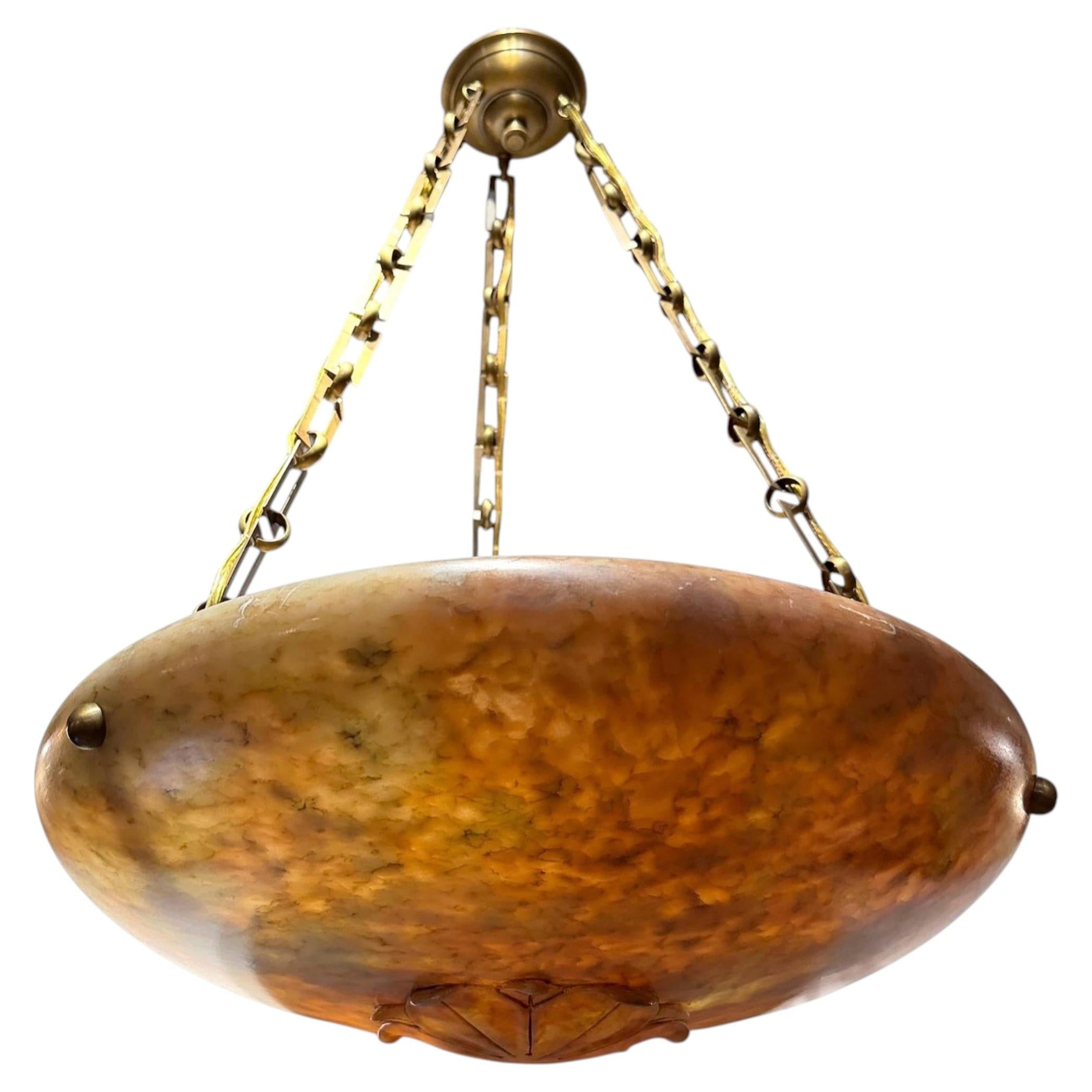 Large Amber Alabaster Light Fixture For Sale