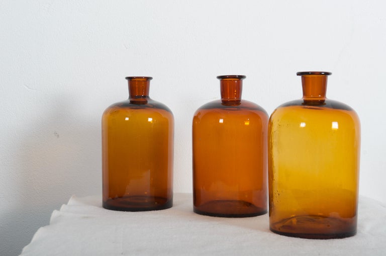 Brown/amber apothecary pharmacy glasses from the 1920s-1930s.
