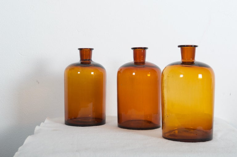 Bauhaus Large Amber Apothecary Glasses, Jars Bottles For Sale