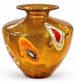 Large Amber Art Glass Vase with Polychrome Millefiori Murrine, circa 1960s