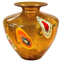 Large Amber Art Glass Vase with Polychrome Millefiori Murrine, circa 1960s