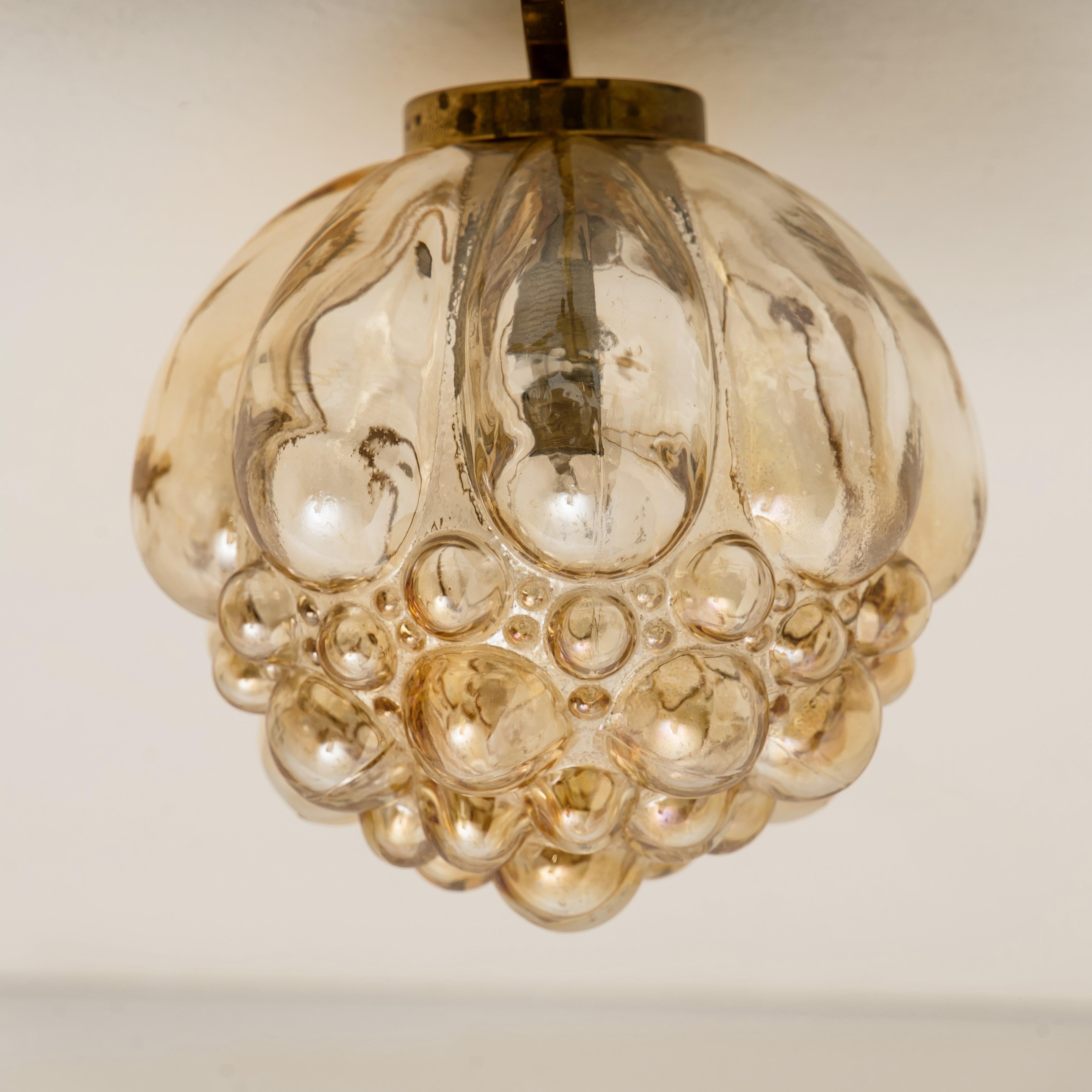 Brass Large Amber Bubble Glass Chandelier Helena Tynell, 1960 For Sale