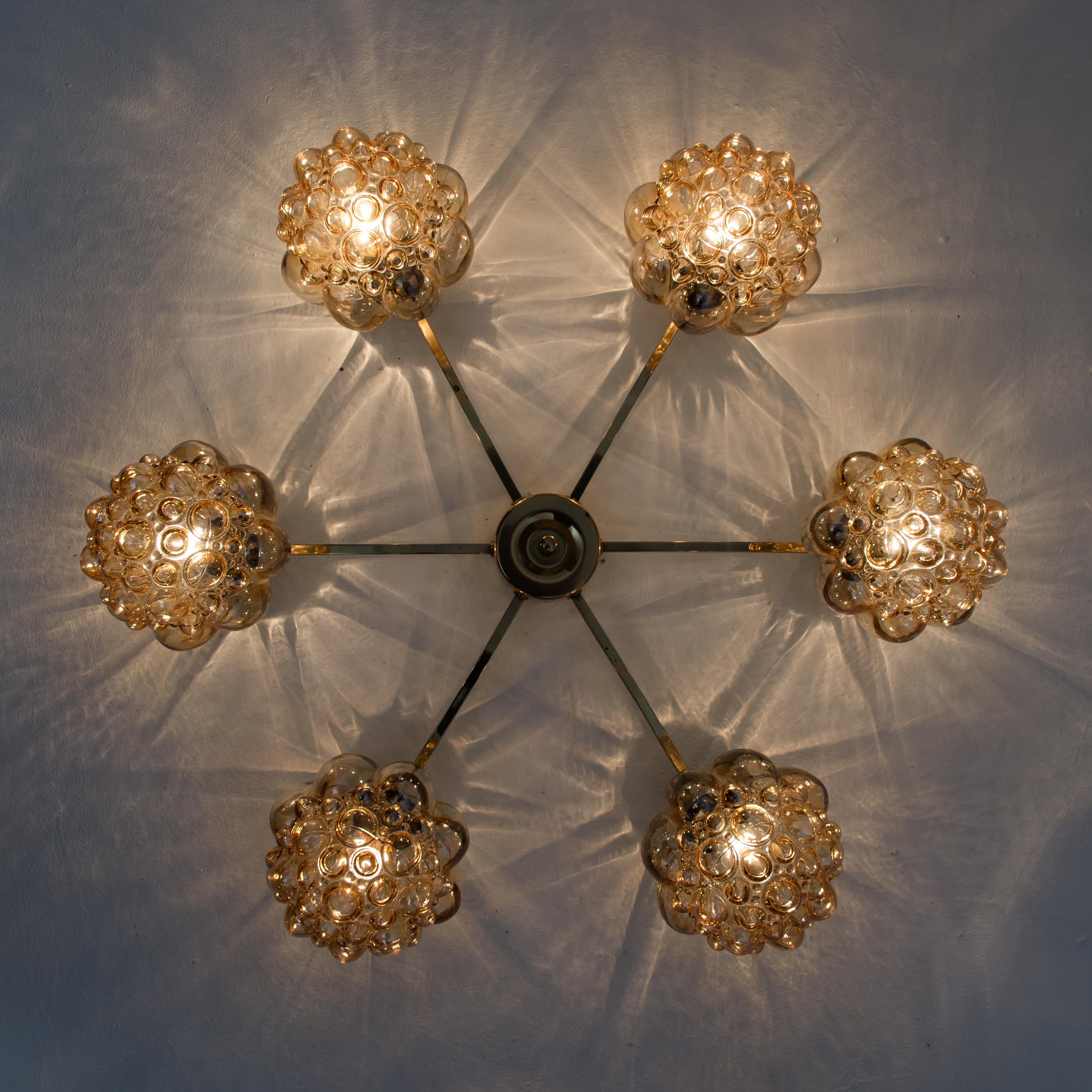 Large Amber Bubble Glass Chandelier Helena Tynell, 1960 For Sale 5