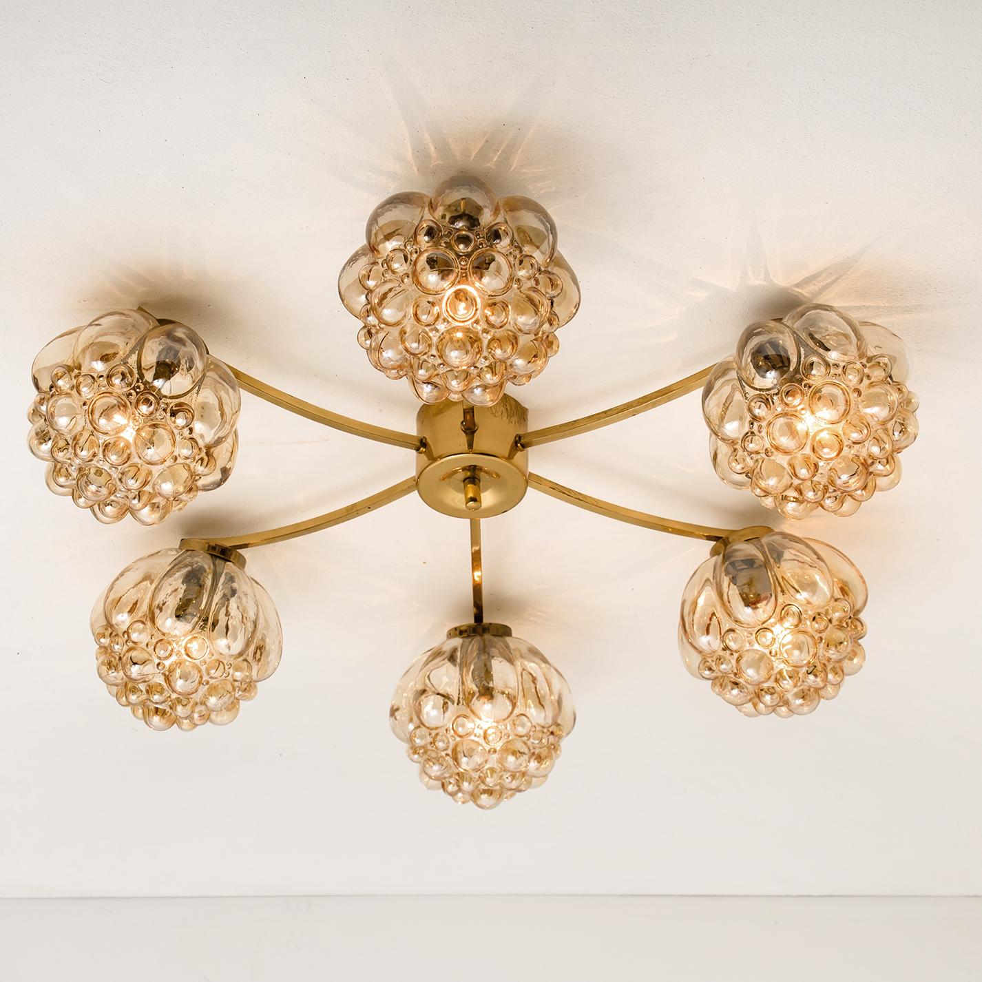 Large Amber Bubble Glass Chandelier Helena Tynell, 1960 For Sale 7