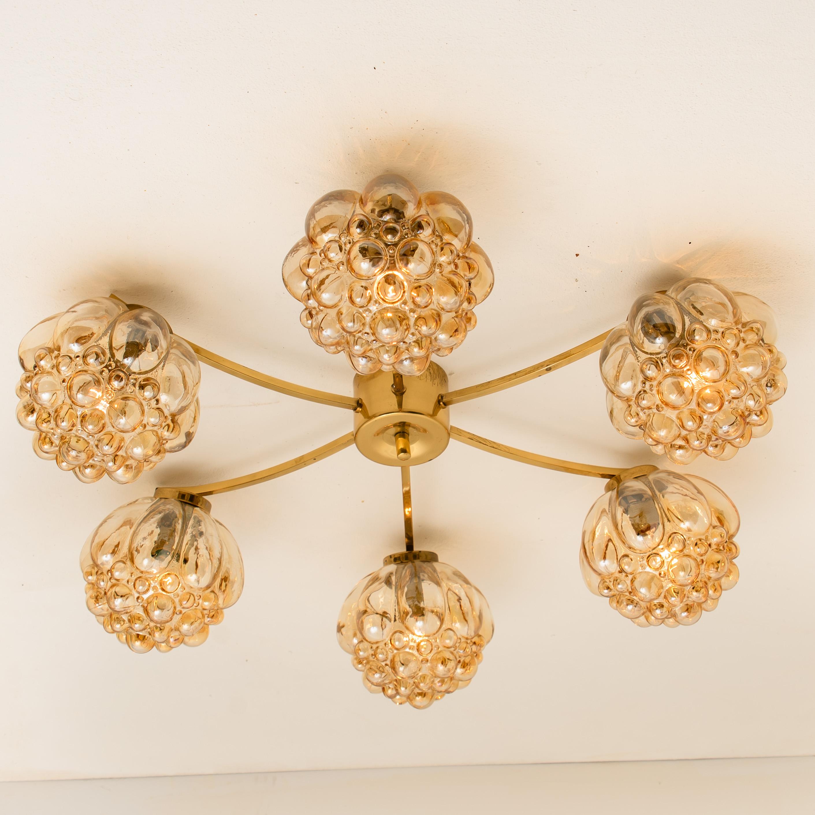 Large Amber Bubble Glass Chandelier Helena Tynell, 1960 For Sale 9