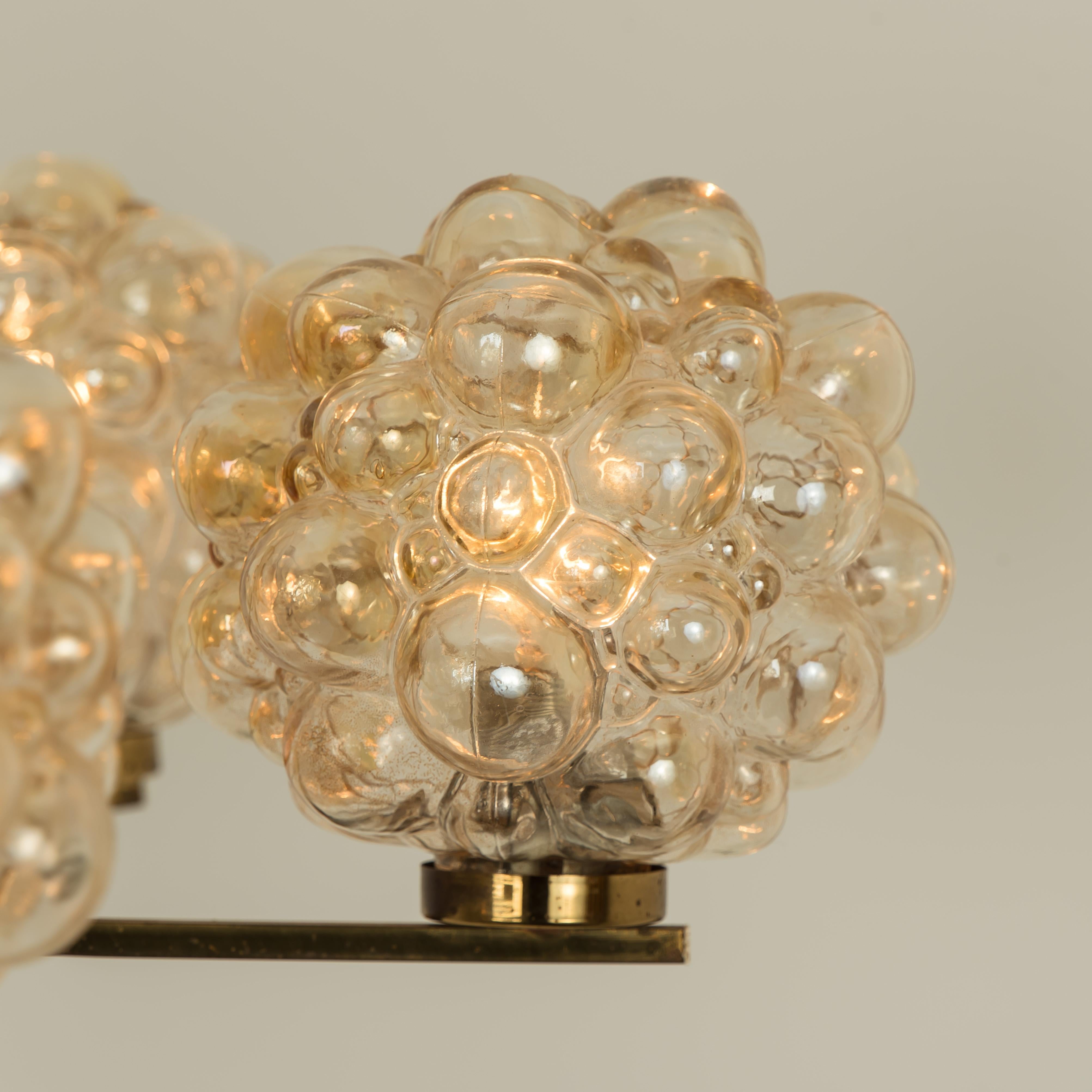 German Large Amber Bubble Glass Chandelier Helena Tynell, 1960