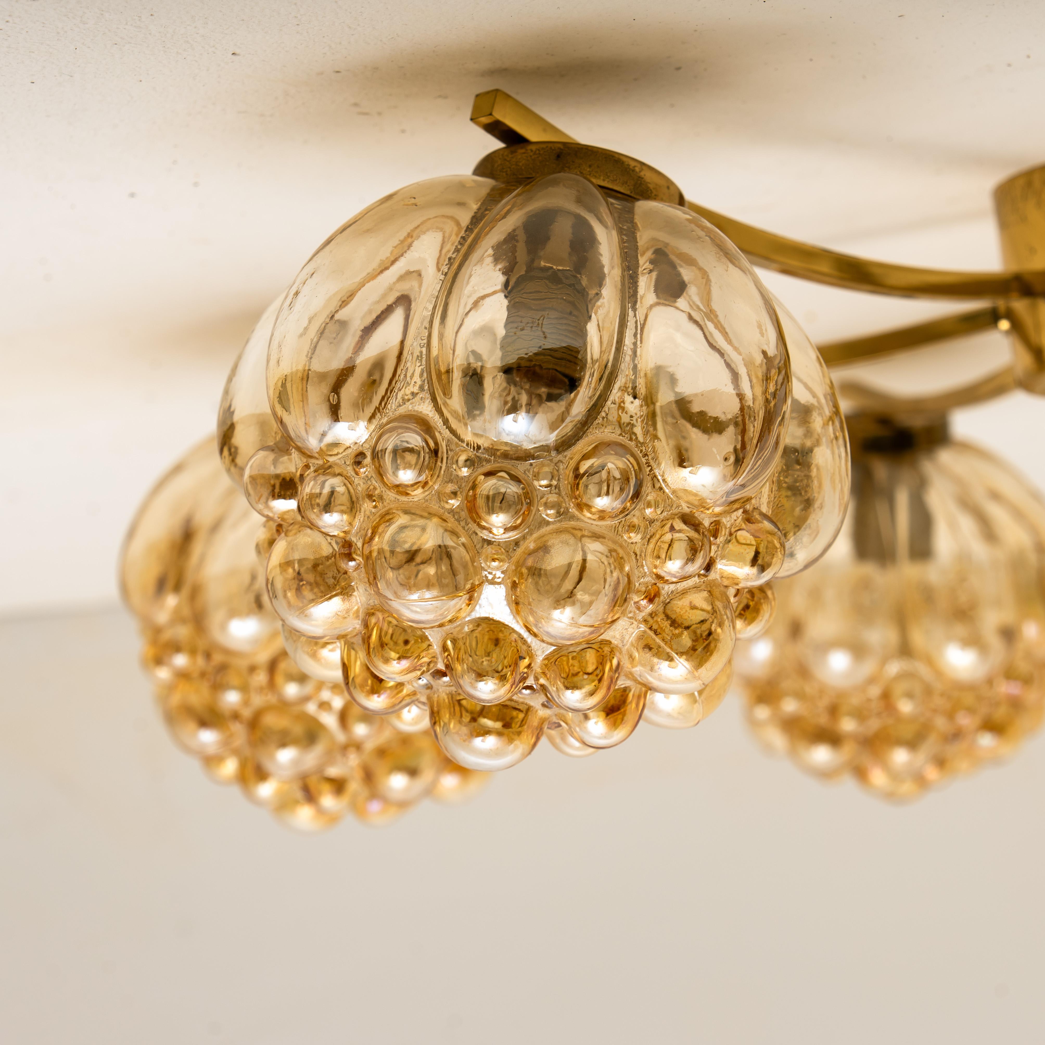 Mid-20th Century Large Amber Bubble Glass Chandelier Helena Tynell, 1960 For Sale