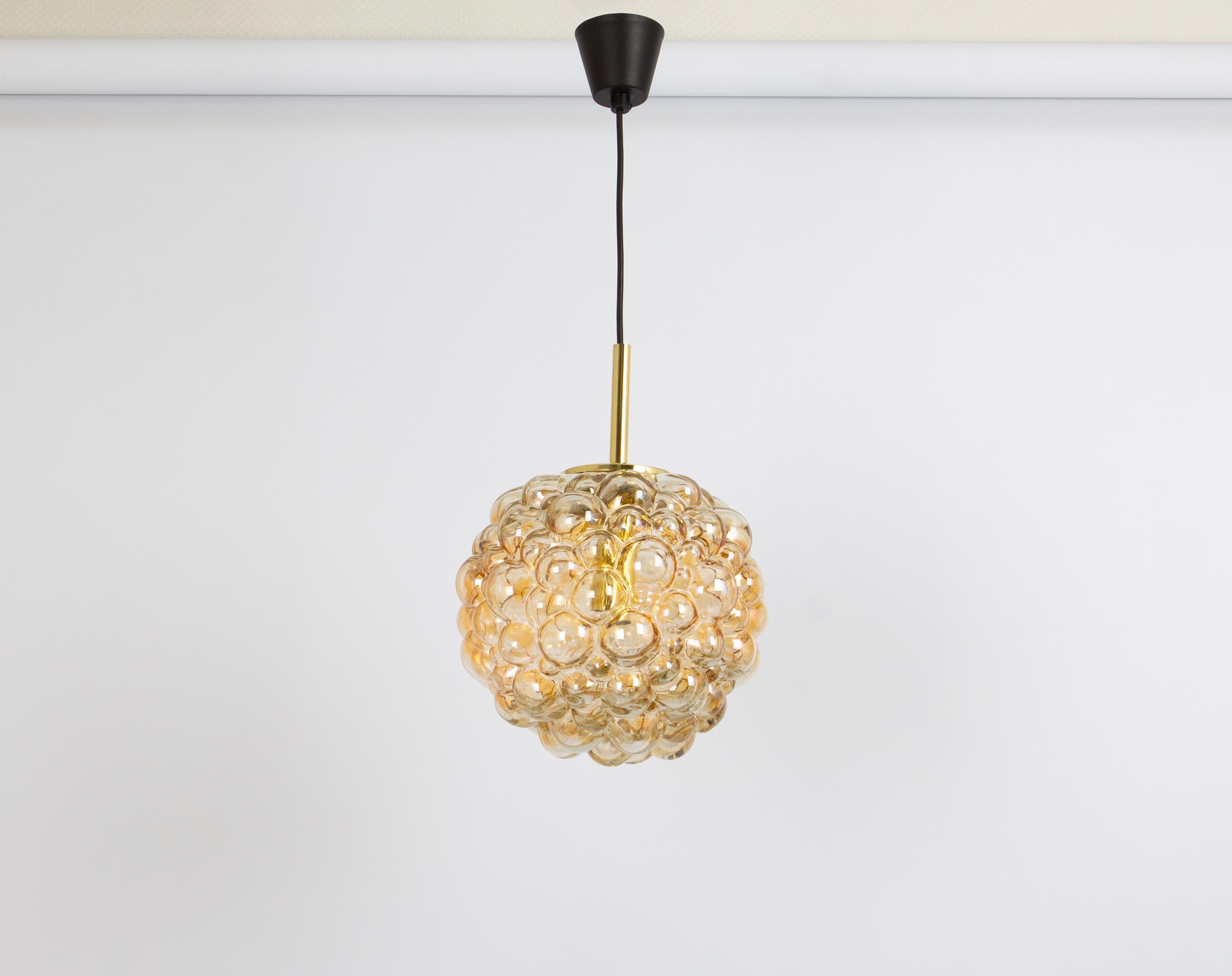 Mid-Century Modern Large Amber Bubble Glass Pendant by Helena Tynell for Limburg, Germany, 1970s For Sale