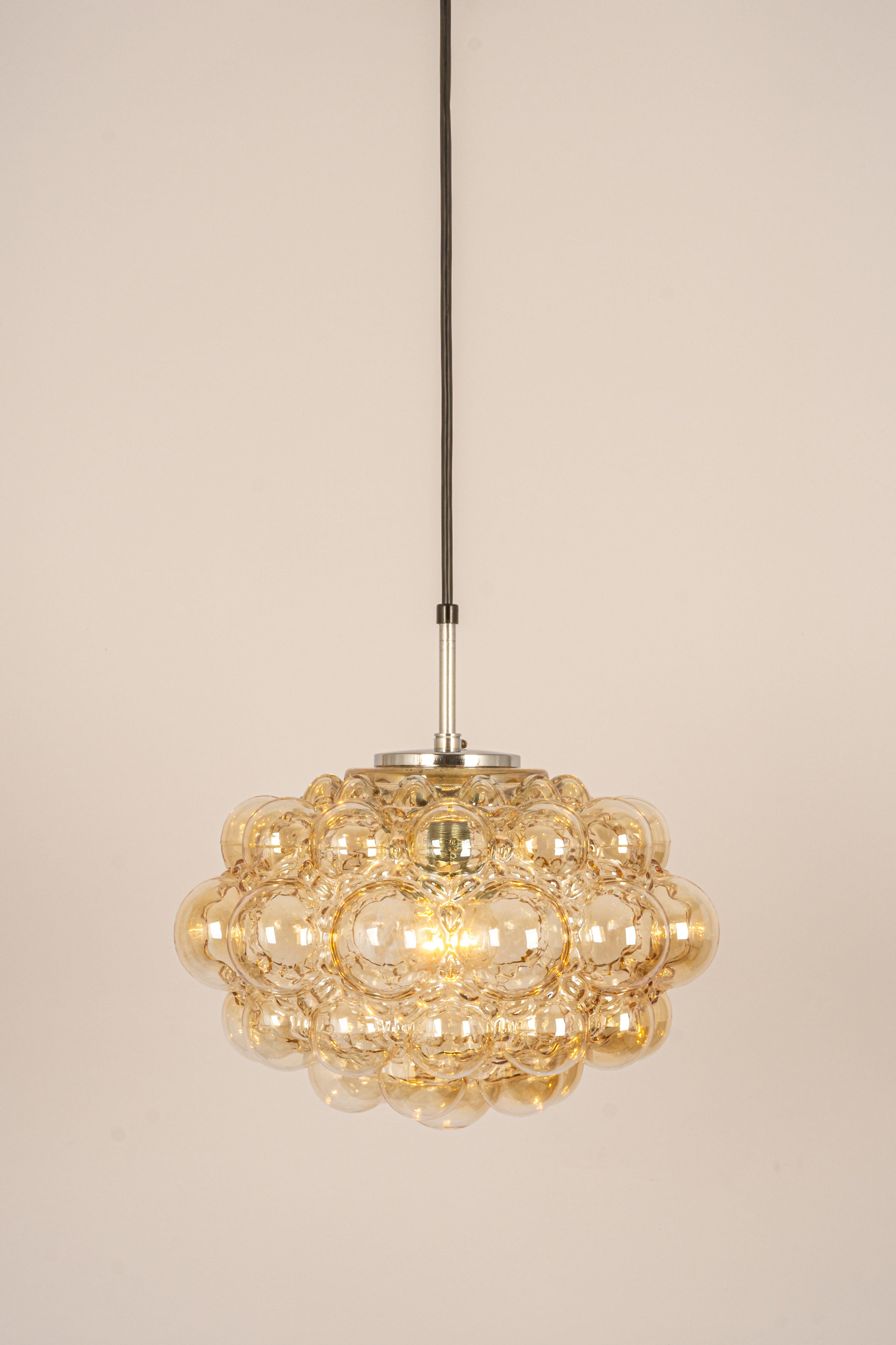 Large Amber Bubble Glass Pendant by Helena Tynell for Limburg, Germany, 1970s In Good Condition In Aachen, NRW