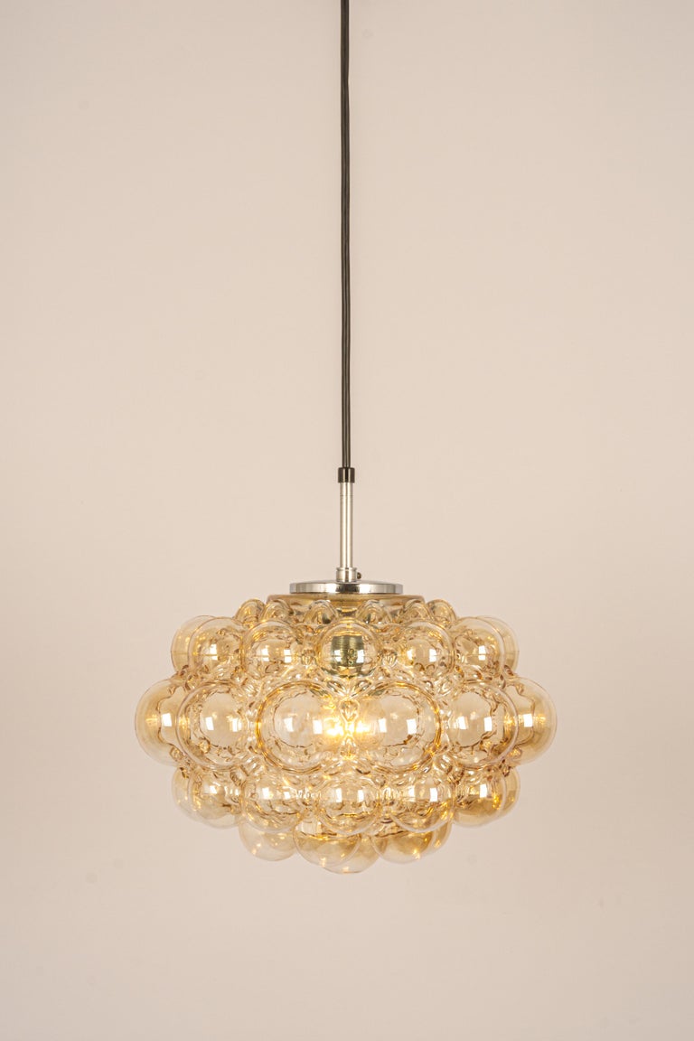 Large Amber Bubble Glass Pendant by Helena Tynell for Limburg, Germany, 1970s In Good Condition For Sale In Aachen, NRW