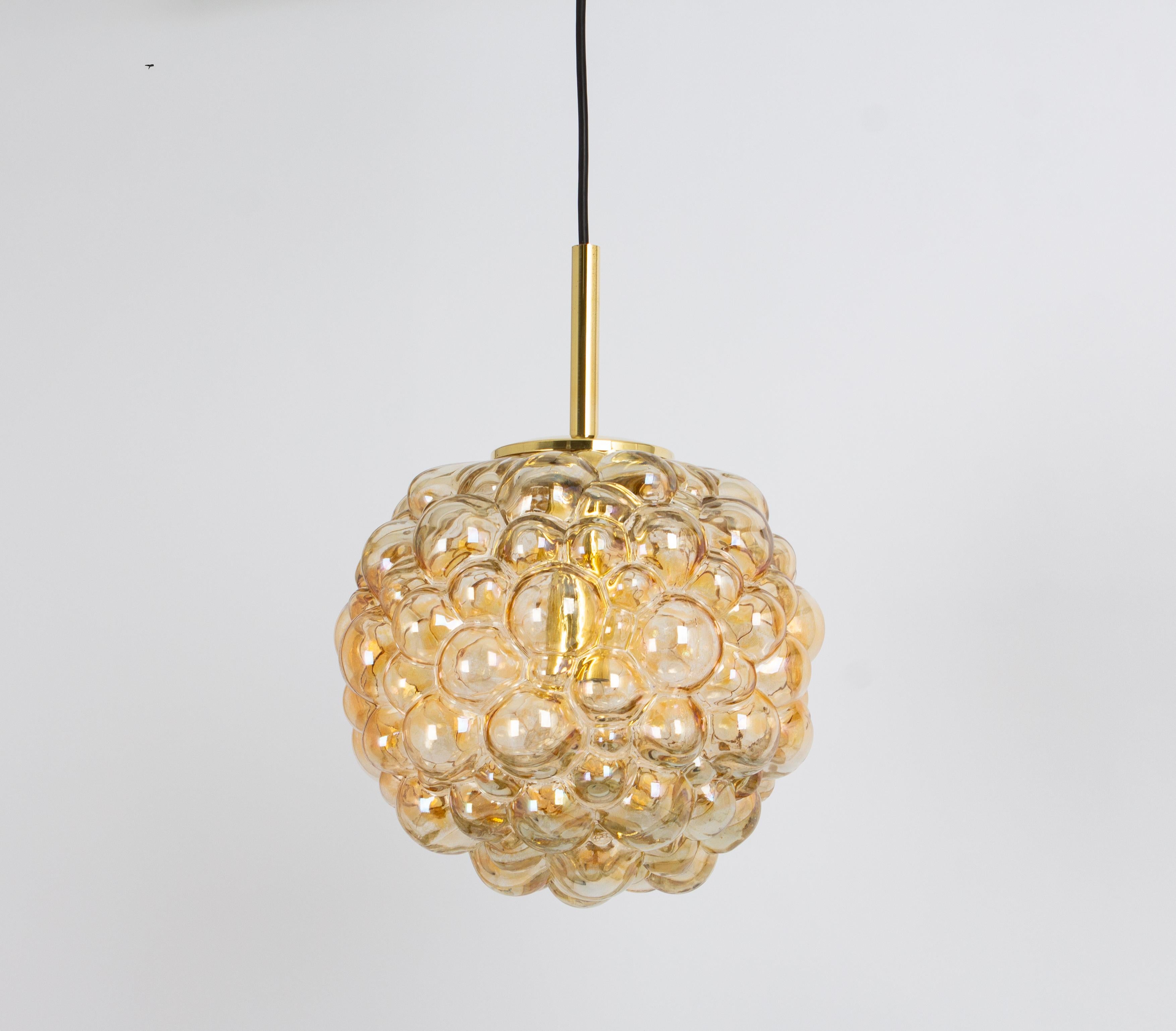 Large Amber Bubble Glass Pendant by Helena Tynell for Limburg, Germany, 1970s In Good Condition For Sale In Aachen, NRW