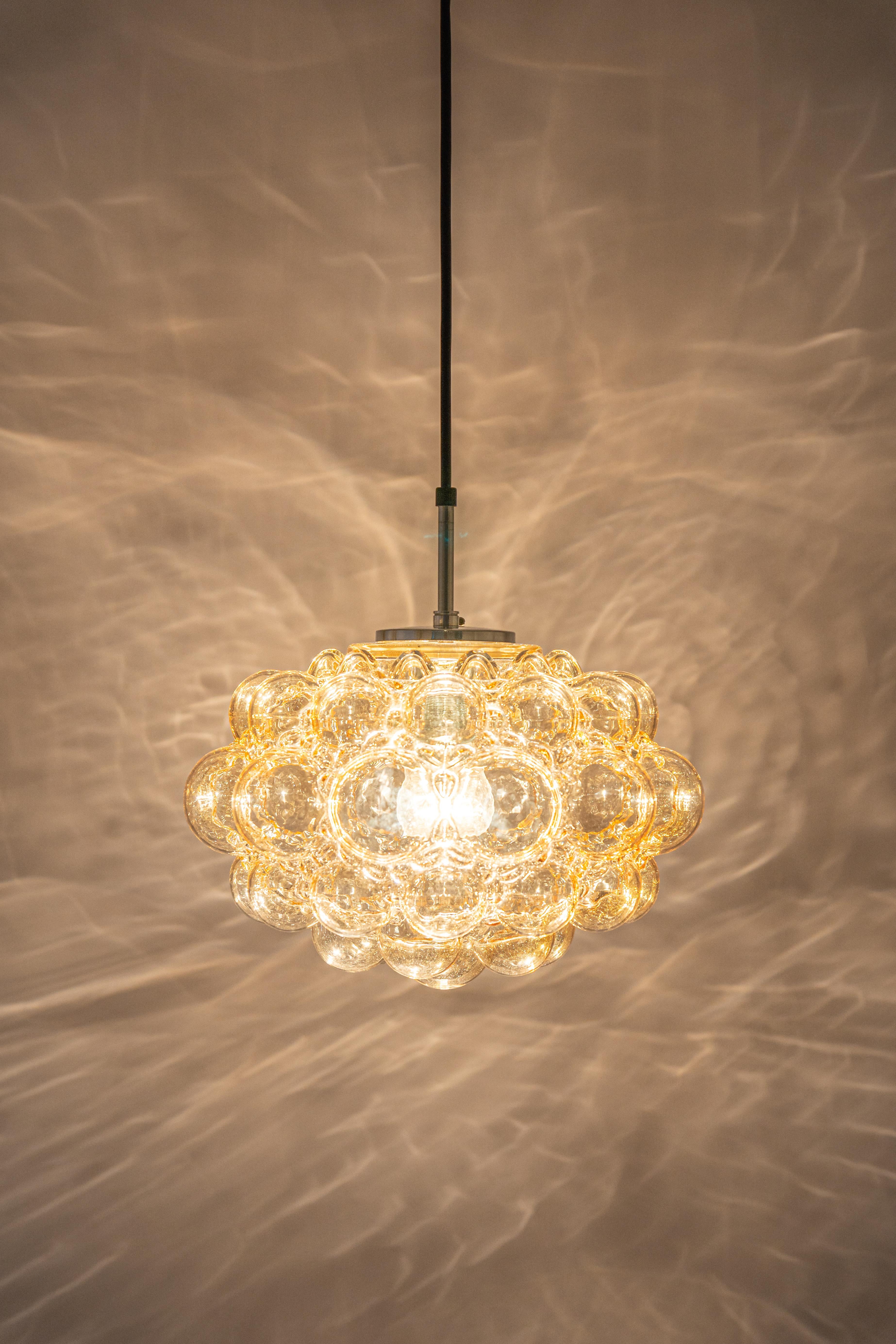 Late 20th Century Large Amber Bubble Glass Pendant by Helena Tynell for Limburg, Germany, 1970s
