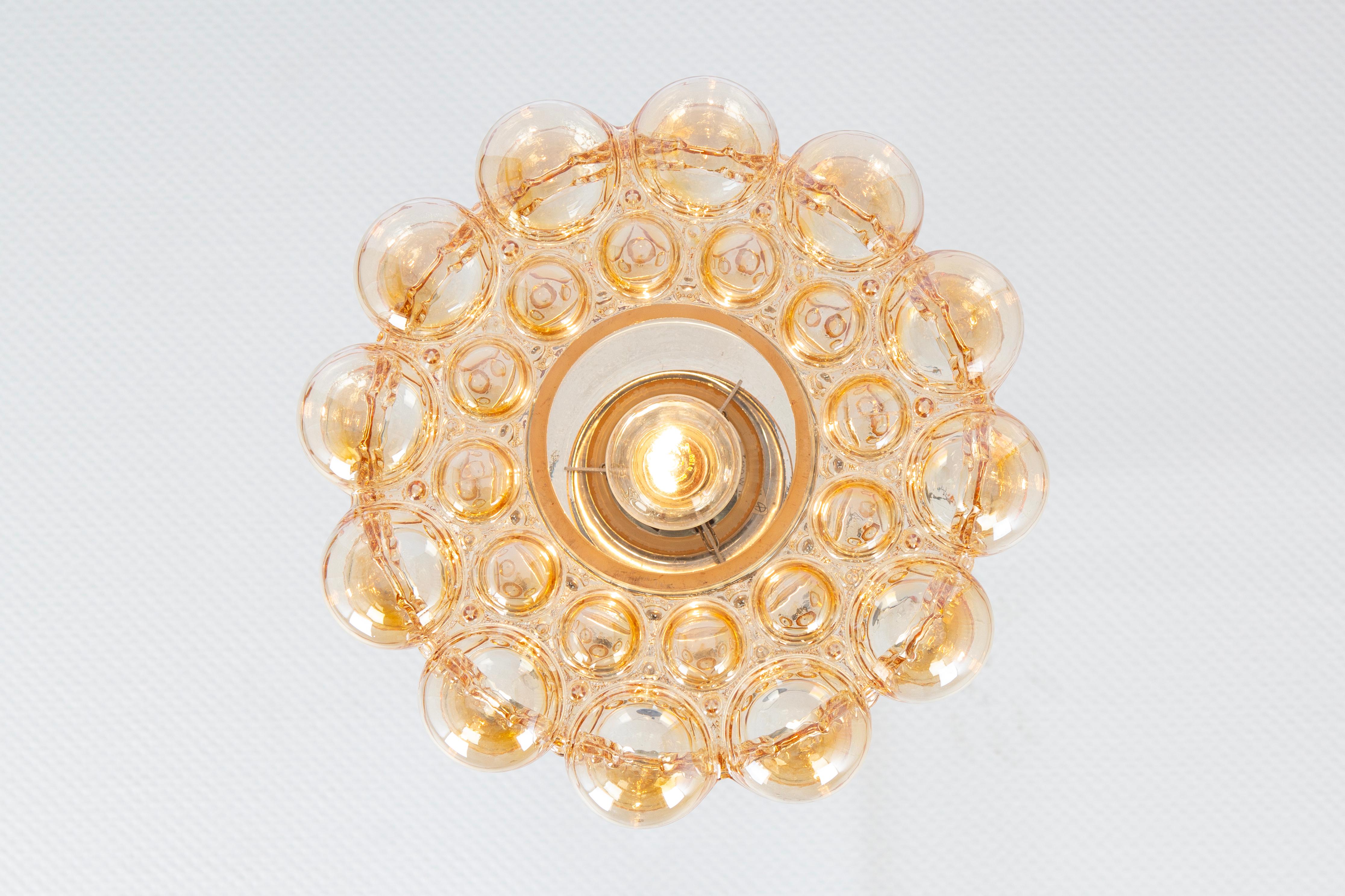 Large Amber Bubble Glass Pendant by Helena Tynell for Limburg, Germany, 1970s For Sale 1