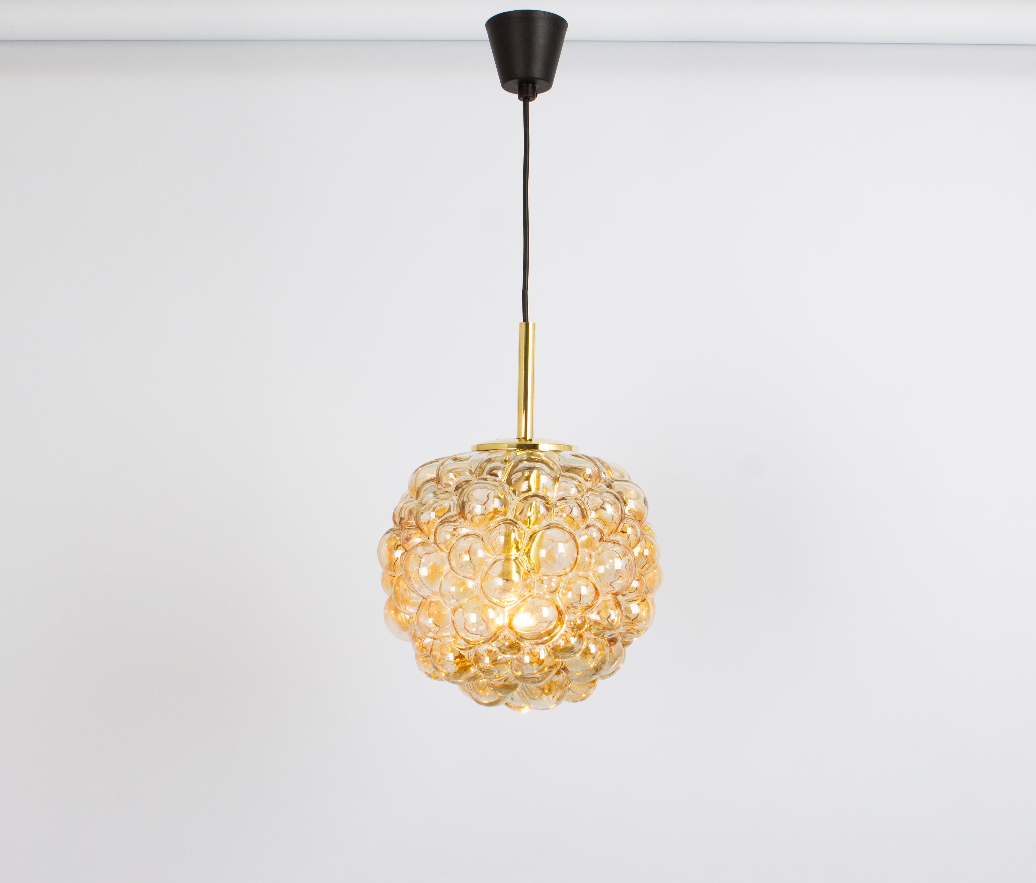 Large Amber Bubble Glass Pendant by Helena Tynell for Limburg, Germany, 1970s For Sale 1