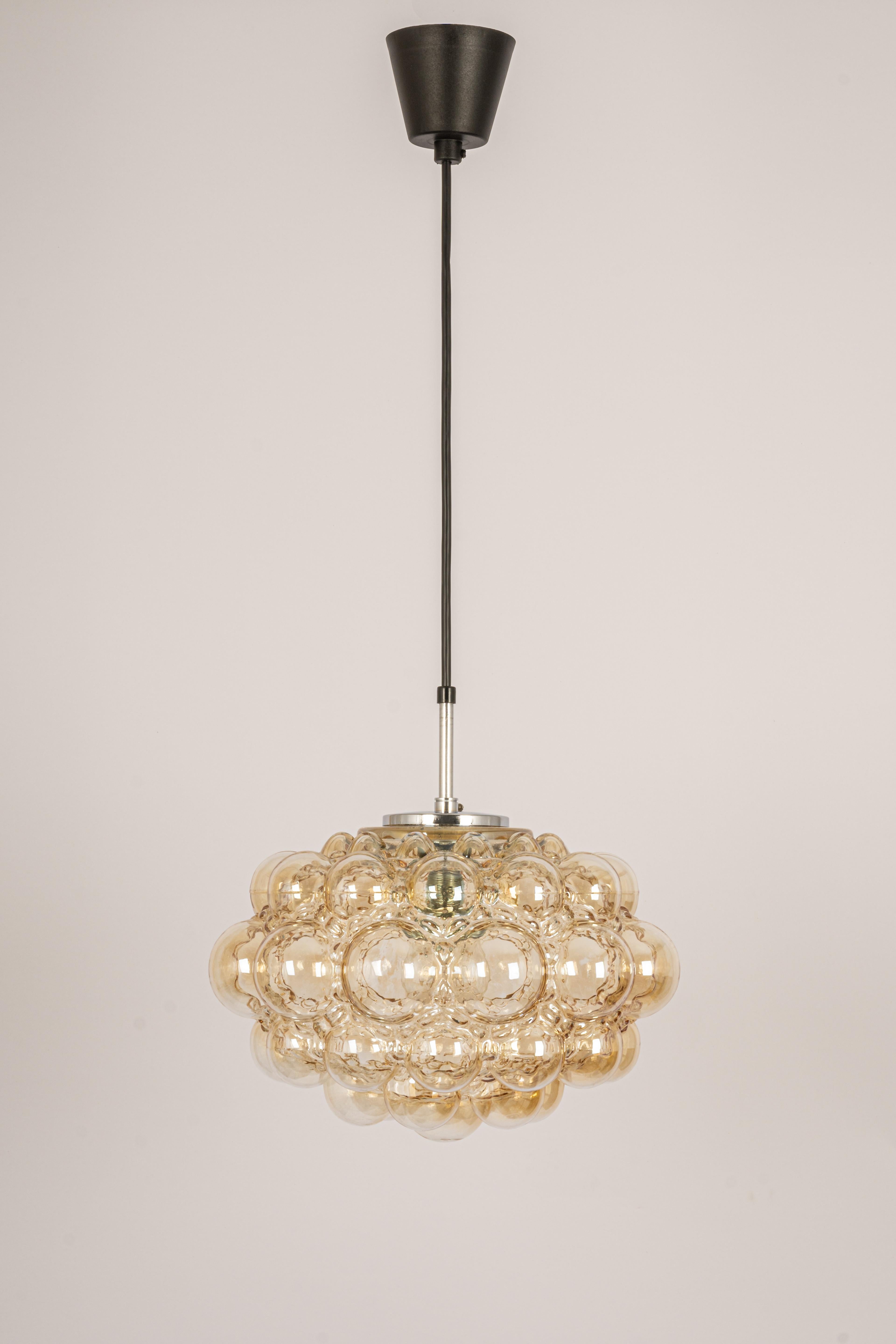 Large Amber Bubble Glass Pendant by Helena Tynell for Limburg, Germany, 1970s 2