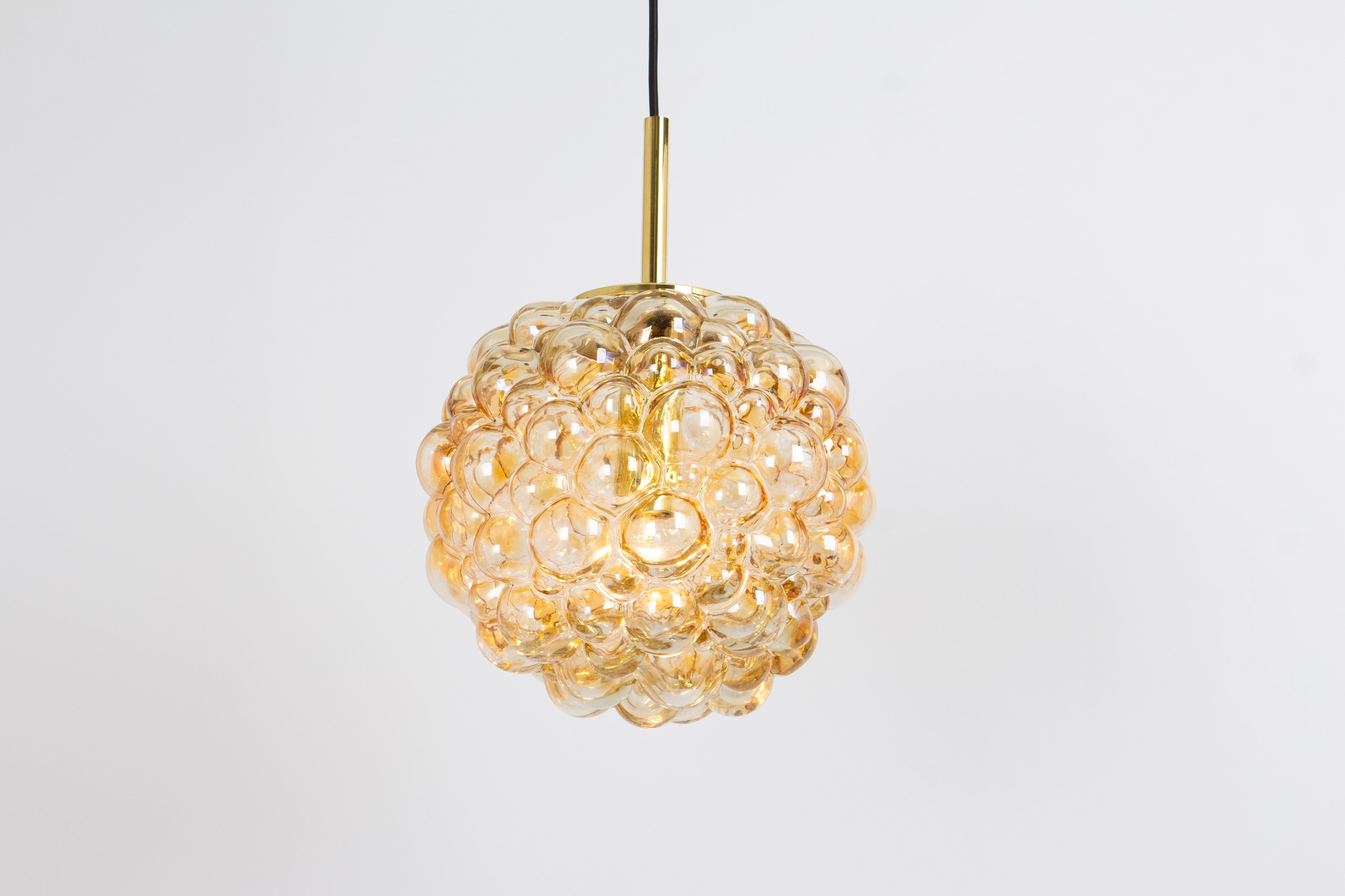Large Amber Bubble Glass Pendant by Helena Tynell for Limburg, Germany, 1970s For Sale 2