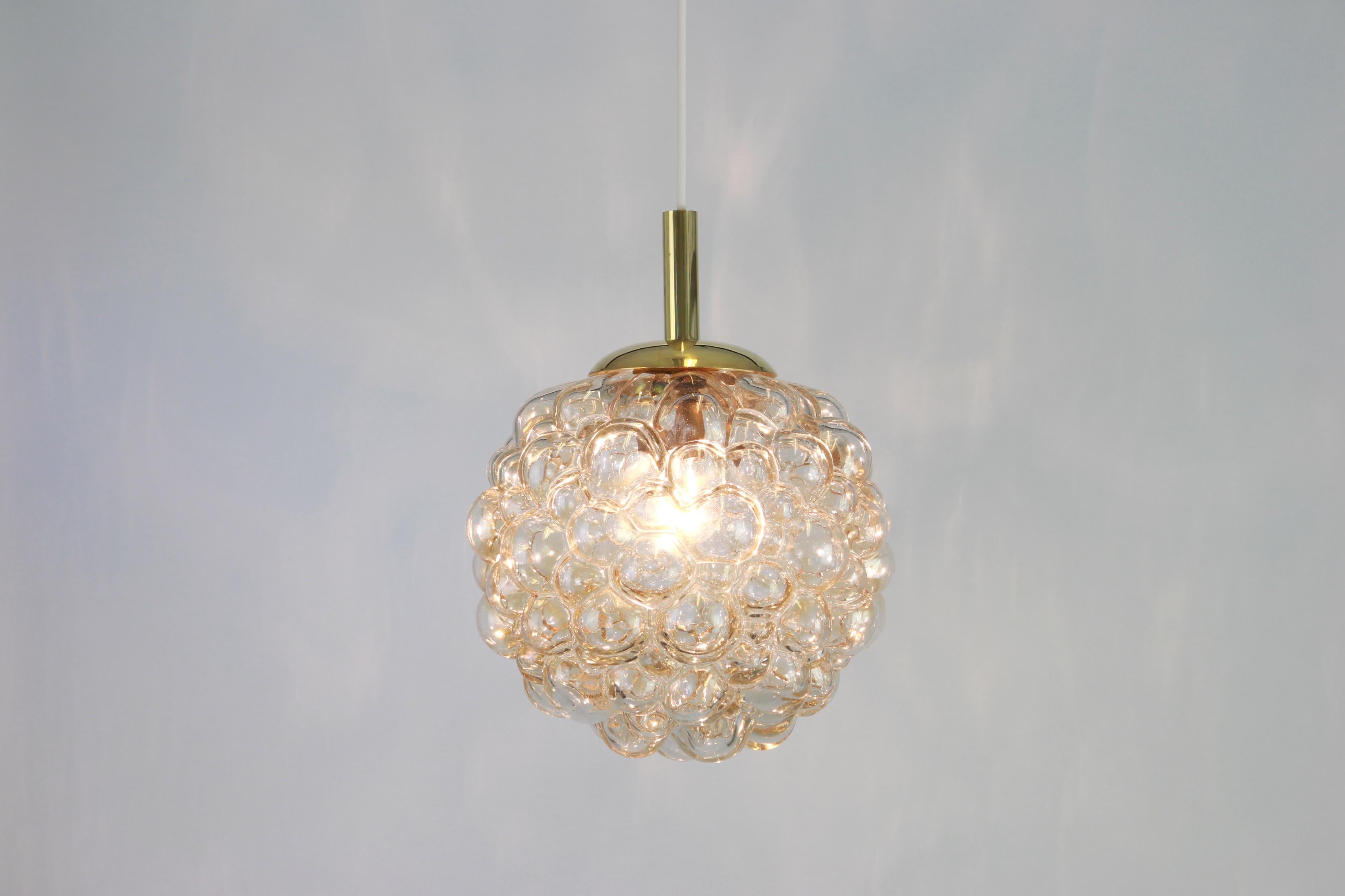 Large Amber Bubble Glass Pendant by Helena Tynell for Limburg, Germany, 1970s 3